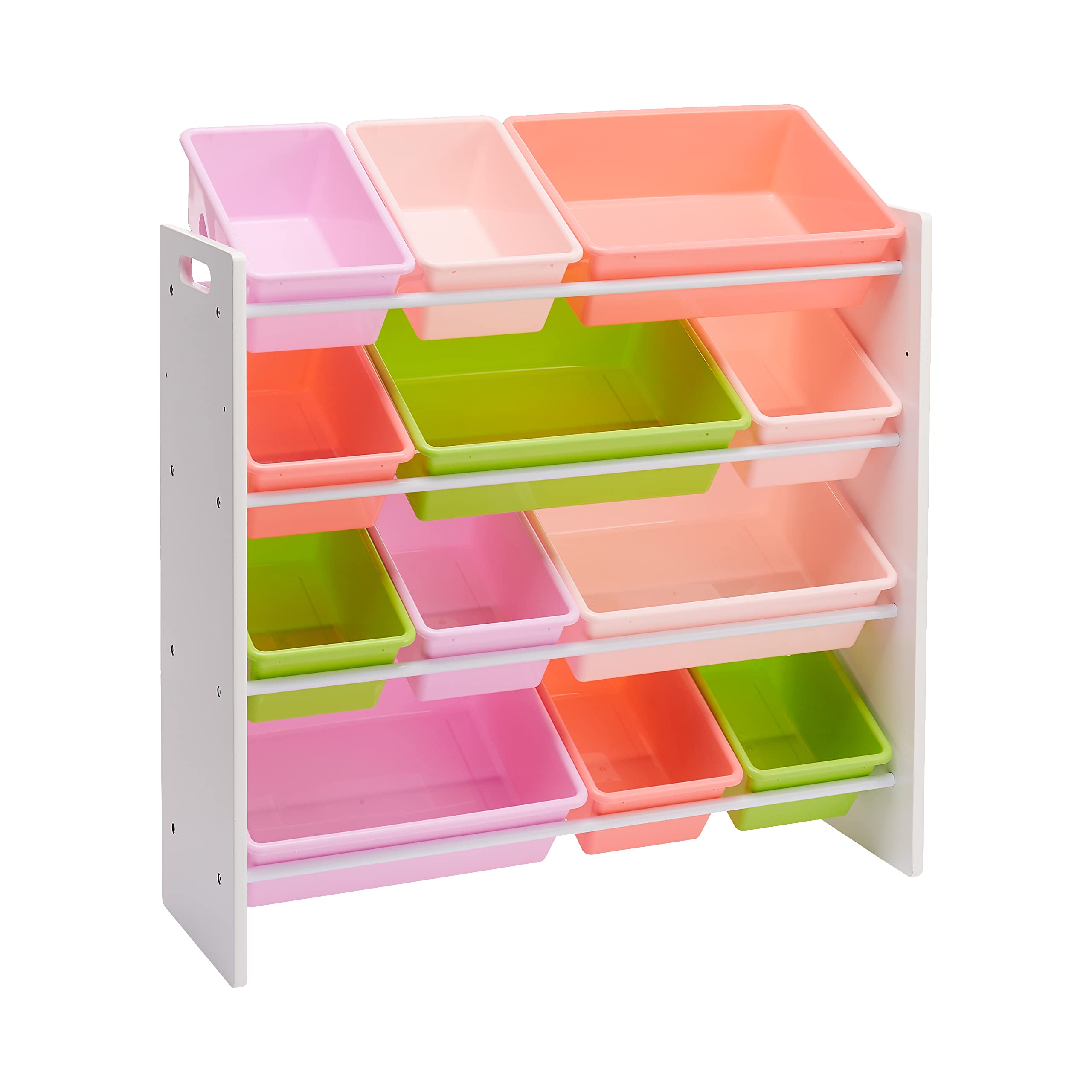 Amazon Basics Organizer Giocattoli 12 Contenitori Bianco Rosa Legno