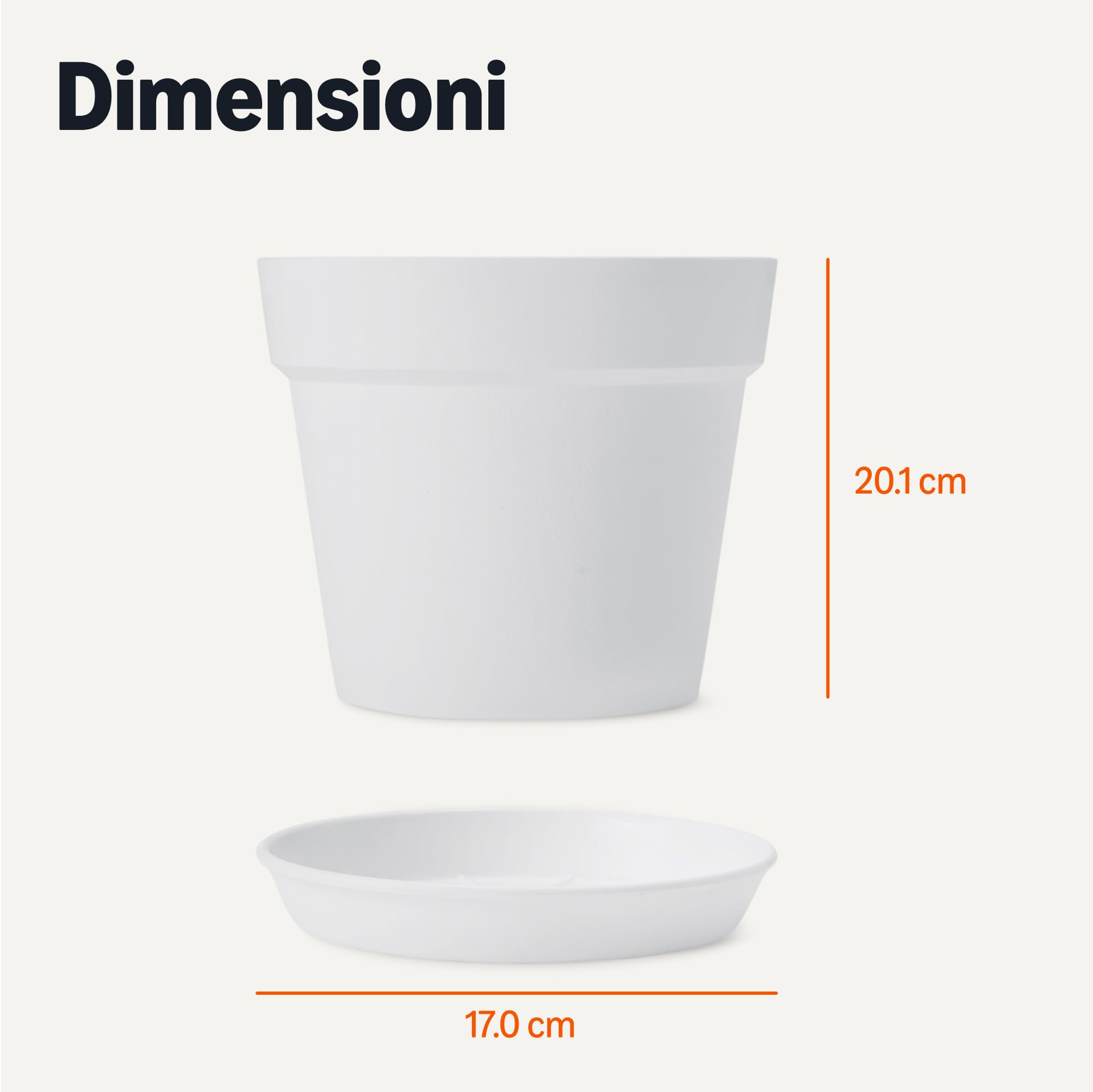 Amazon Basics vaso per piante 20,3 cm bianco con sottovaso