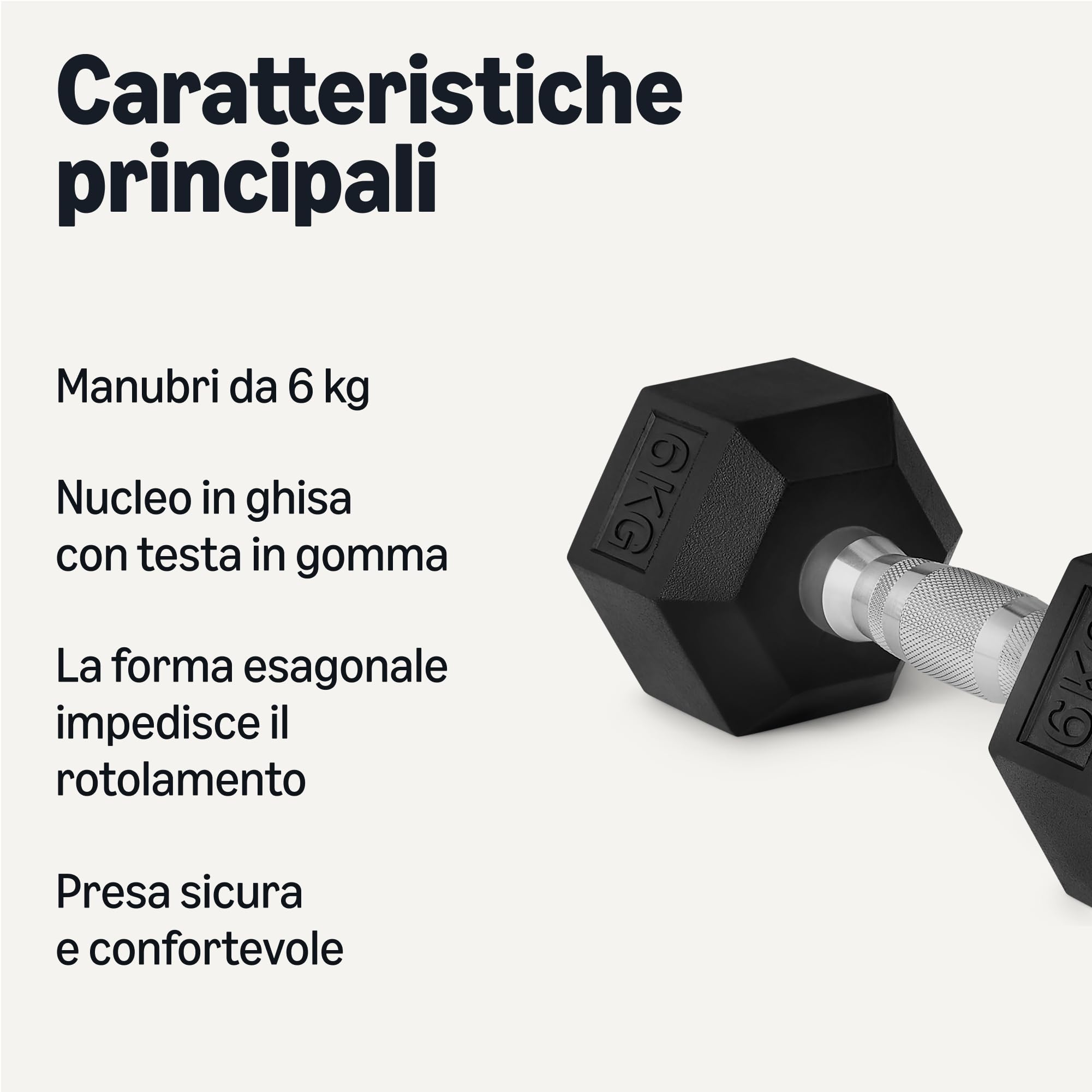 Amazon Basics set 2 manubri esagonali gomma 6 kg antiscivolo