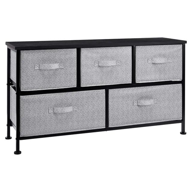 AmazonBasics Cassettiera 5 Cassetti Tessuto Nero Extra Large