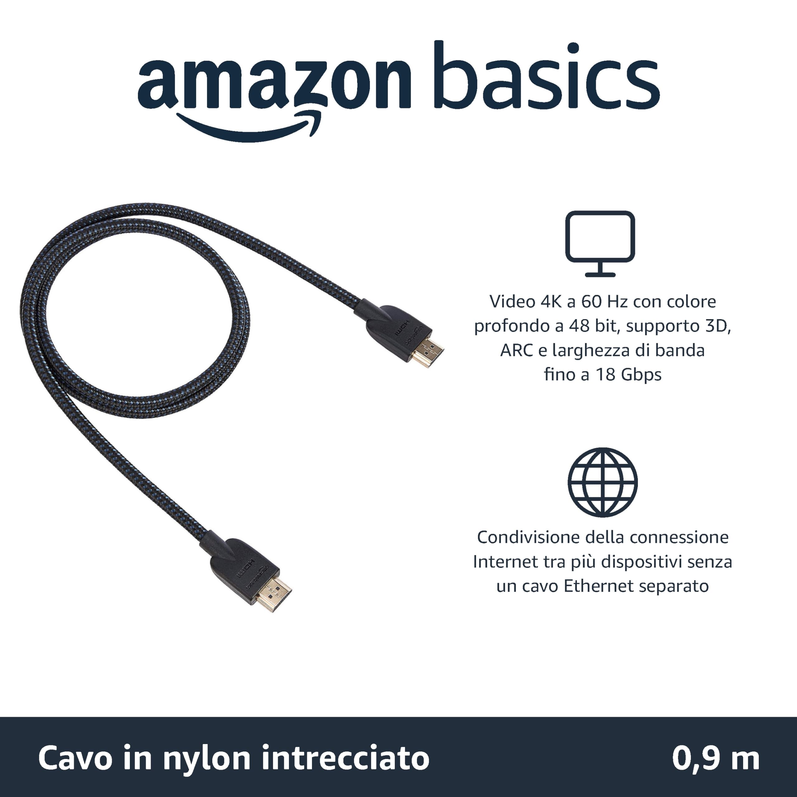 Amazon Basics cavo HDMI intrecciato 0,9 m nero 4K