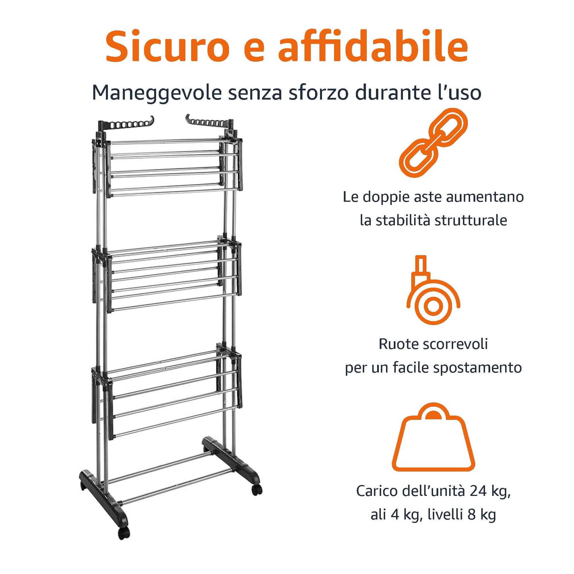 AmazonBasics Stendibiancheria a Torre 4 Livelli Bianco 173cm