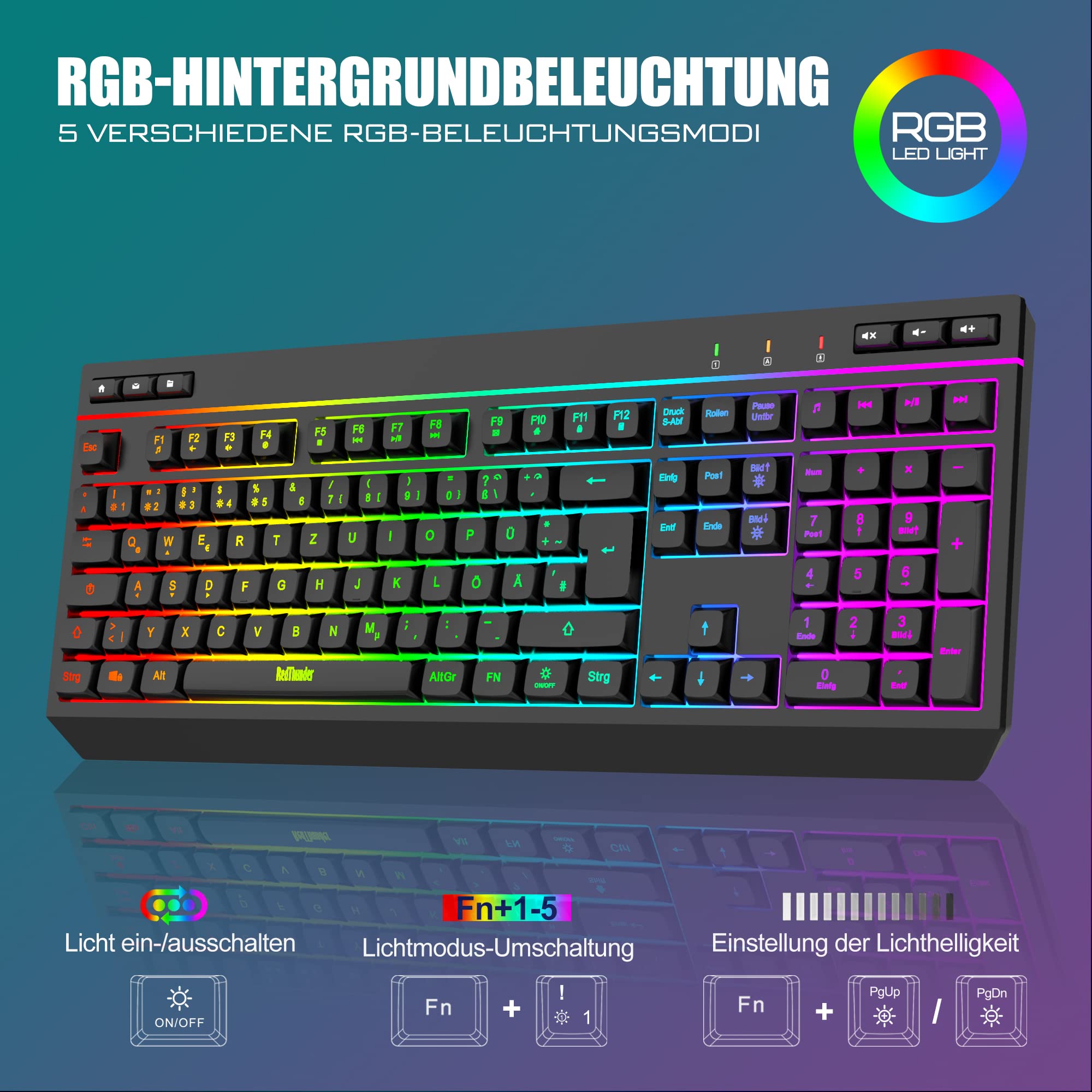 RedThunder K20 set tastiera e mouse wireless nero QWERTZ