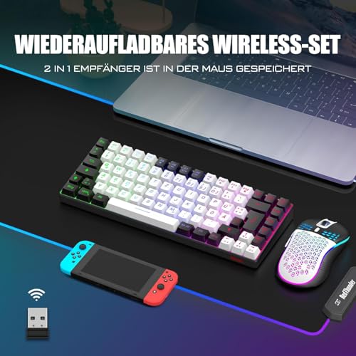 RedThunder K84 Tastiera e Mouse Wireless 75% RGB Bianco Nero