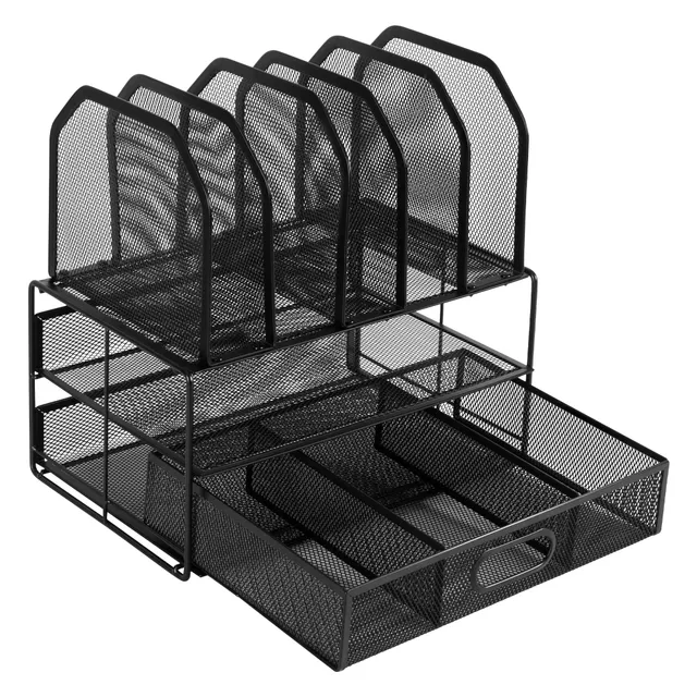 Amazon Basics Organizer Scrivania Rete Nero con Cassetto