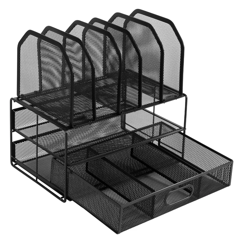 Amazon Basics Organizer Scrivania Rete Nero con Cassetto