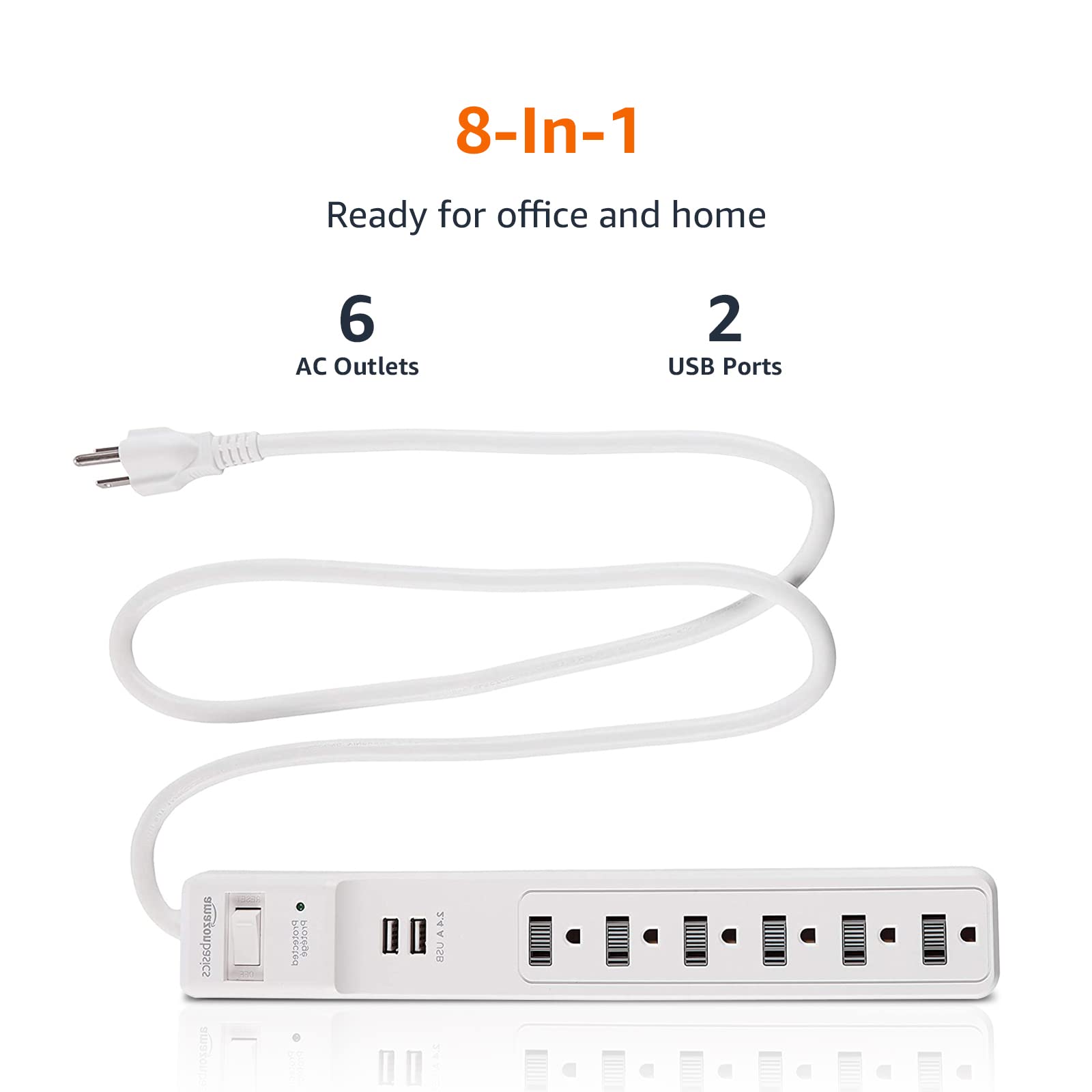 AmazonBasics Multipresa 6 Prese con 2 USB 1000 Joule