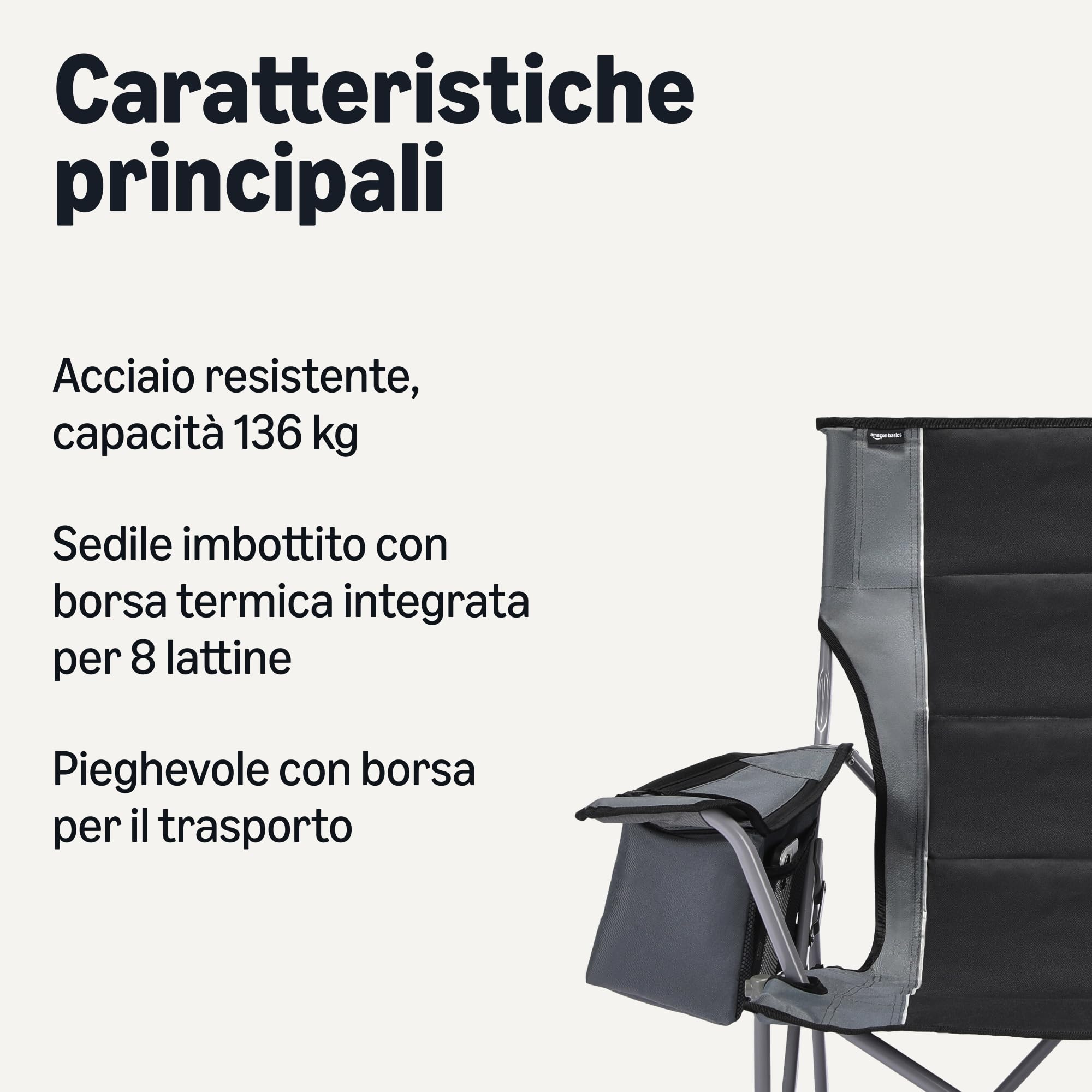 AmazonBasics sedia campeggio oversize pieghevole nero grigio