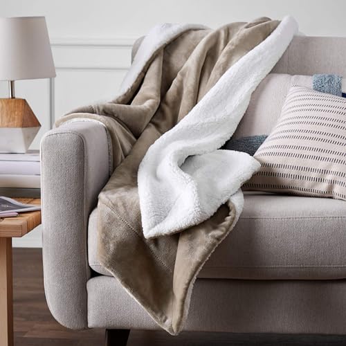 AmazonBasics Plaid Copriletto Sherpa 220x240 Tortora Morbido