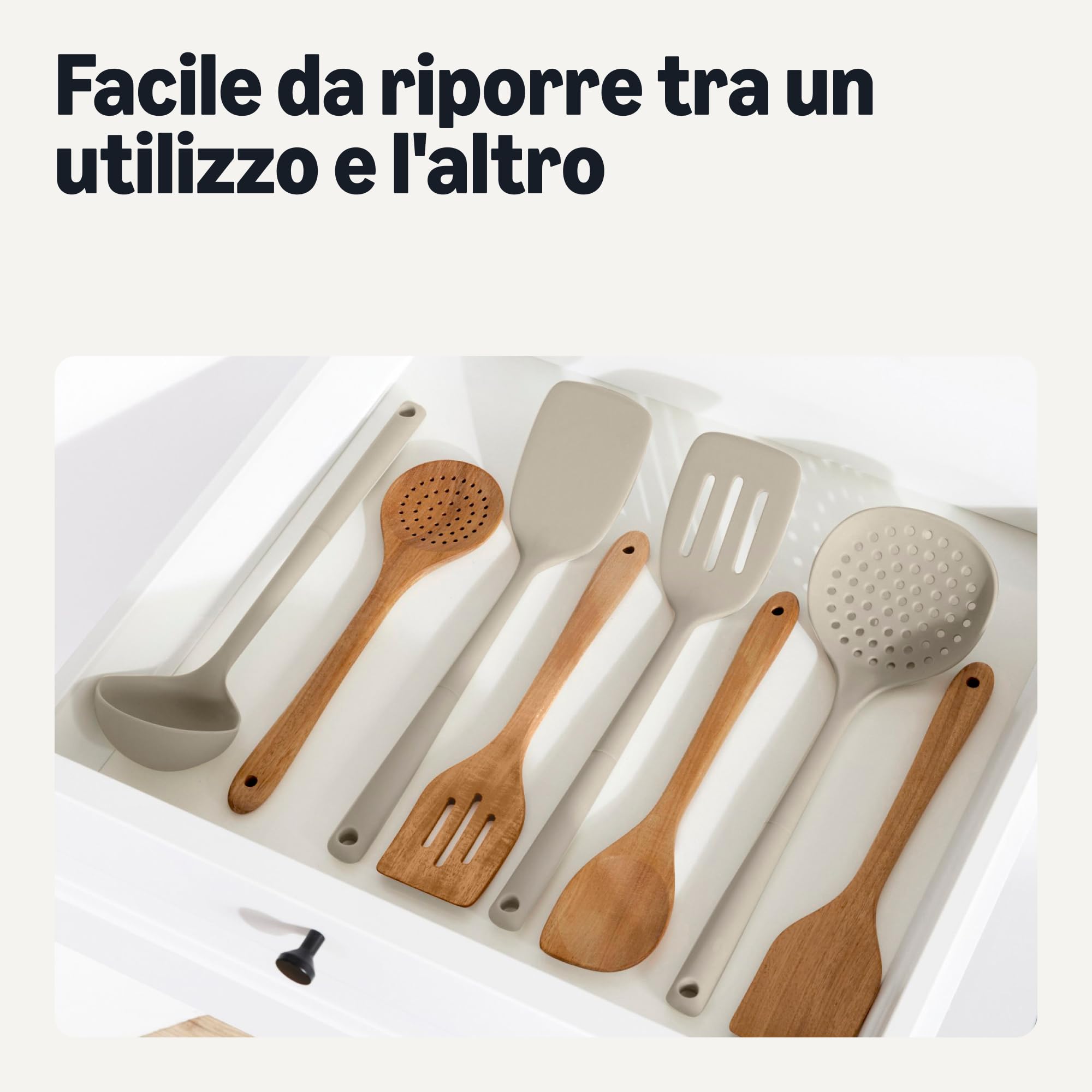 AmazonBasics Set Utensili Cucina Legno 6 Pezzi Acacia