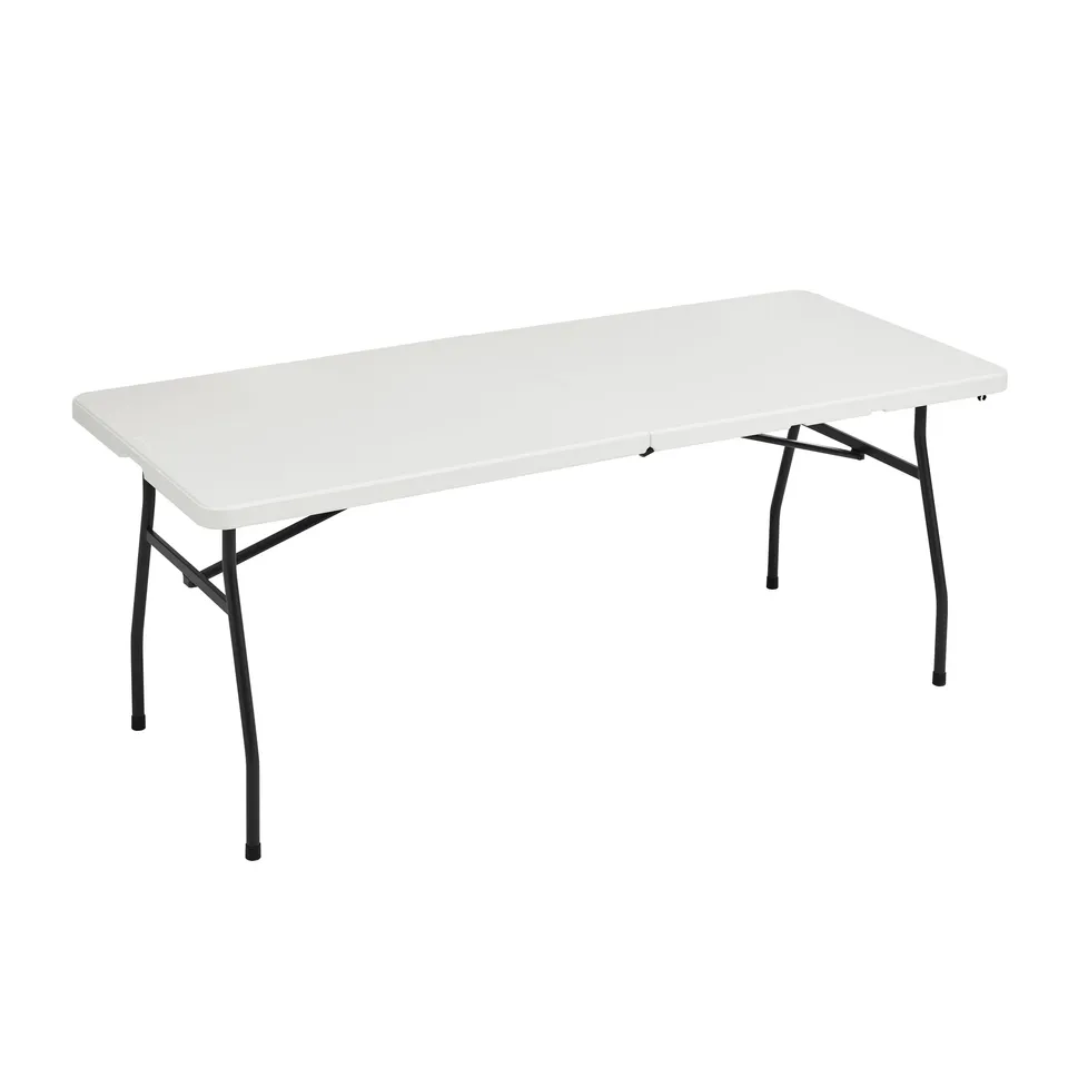 AmazonBasics Tavolo Pieghevole 182 cm Bianco con Maniglia