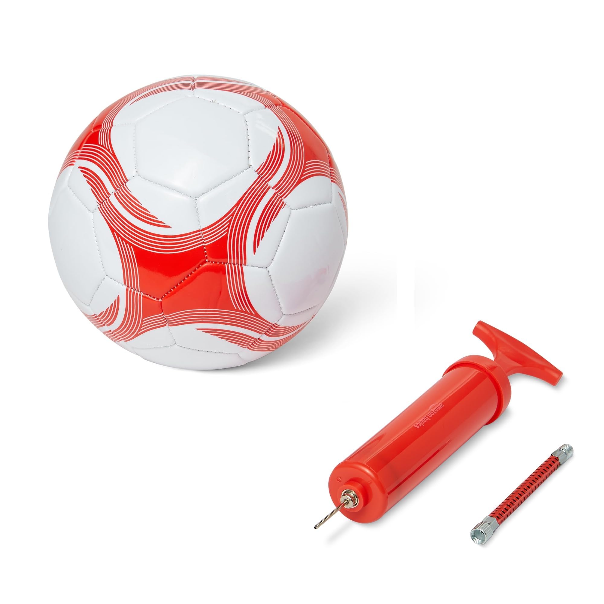 AmazonBasics Pallone Calcio Misura 4 con Pompa Bianco Rosso