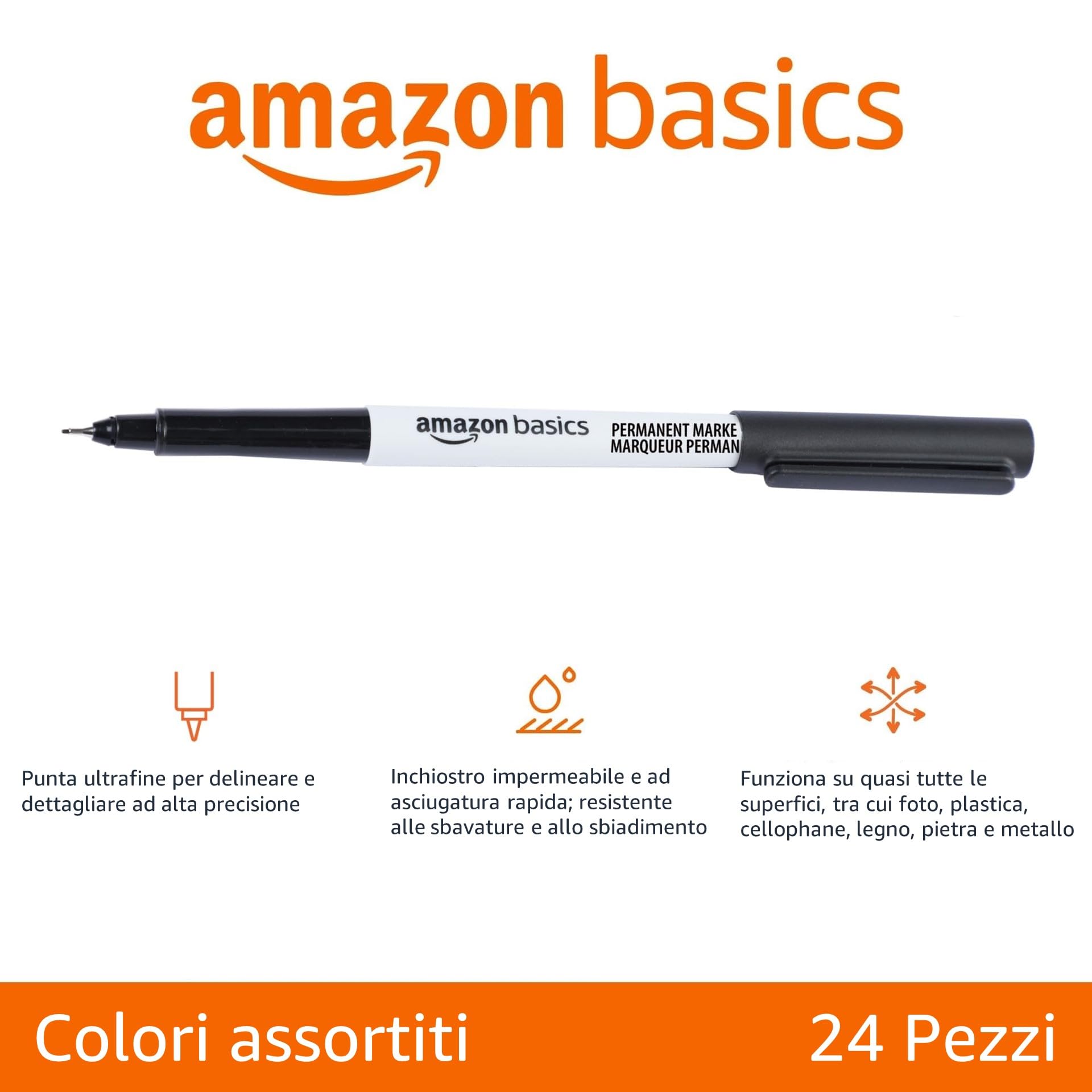 AmazonBasics Pennarelli Indelebili Punta a Scalpello 24 Colori