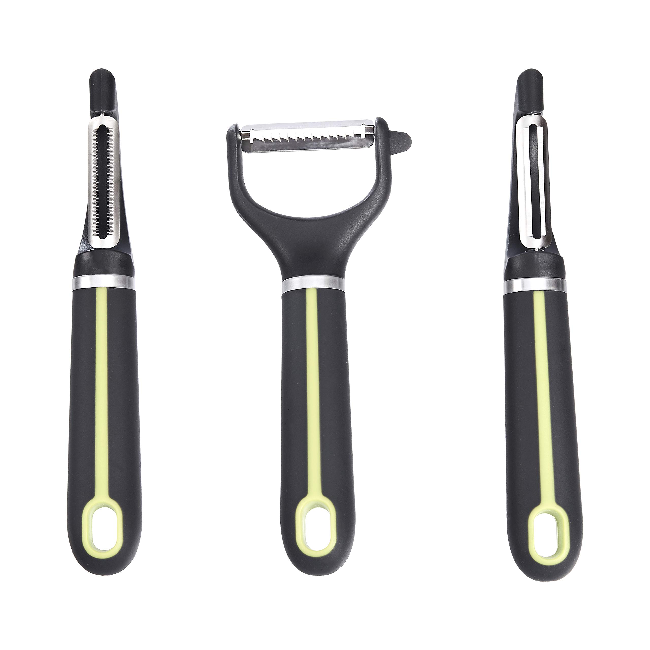 AmazonBasics Set 3 Pelaverdure Acciaio Inox Nero Verde Julienne