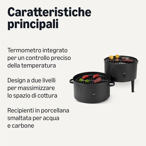 AmazonBasics Affumicatore barbecue carbone 40,6 cm nero 2 strati