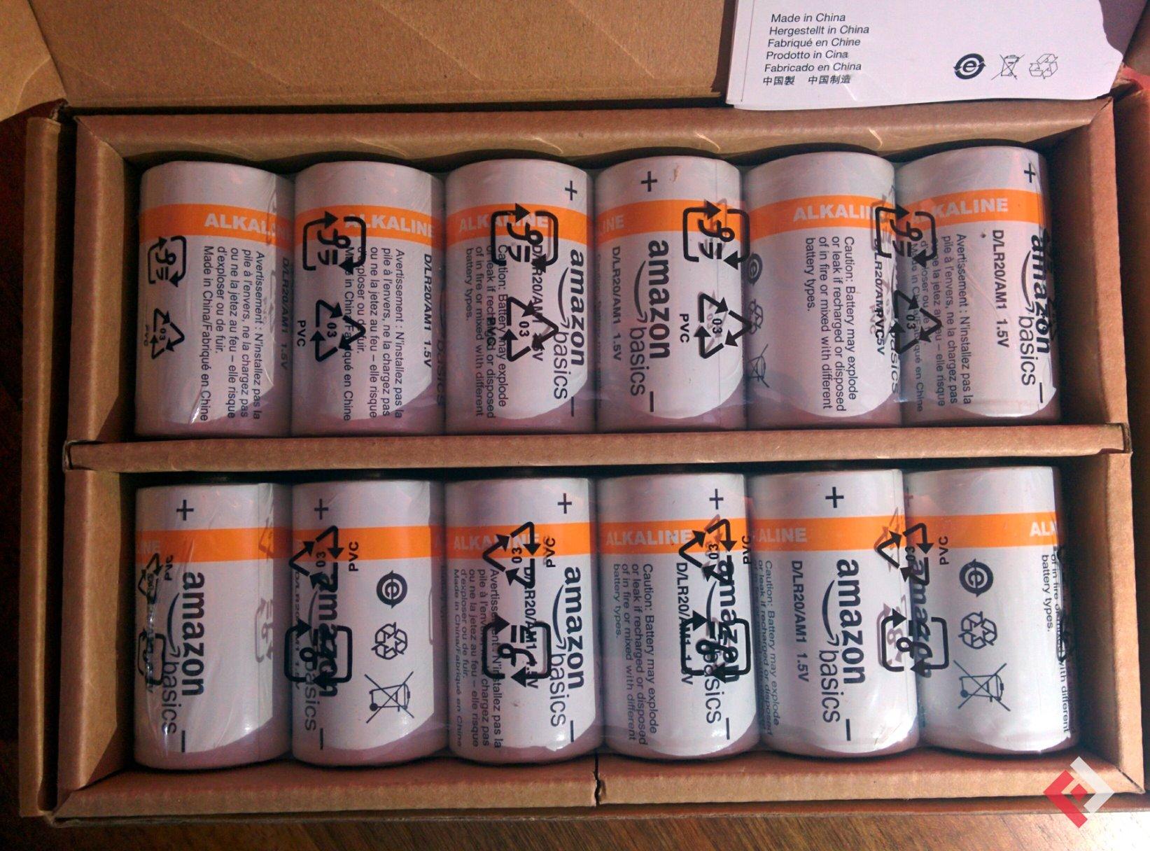 Amazon Basics batterie alcaline D 1,5V confezione 12 uso quotidiano