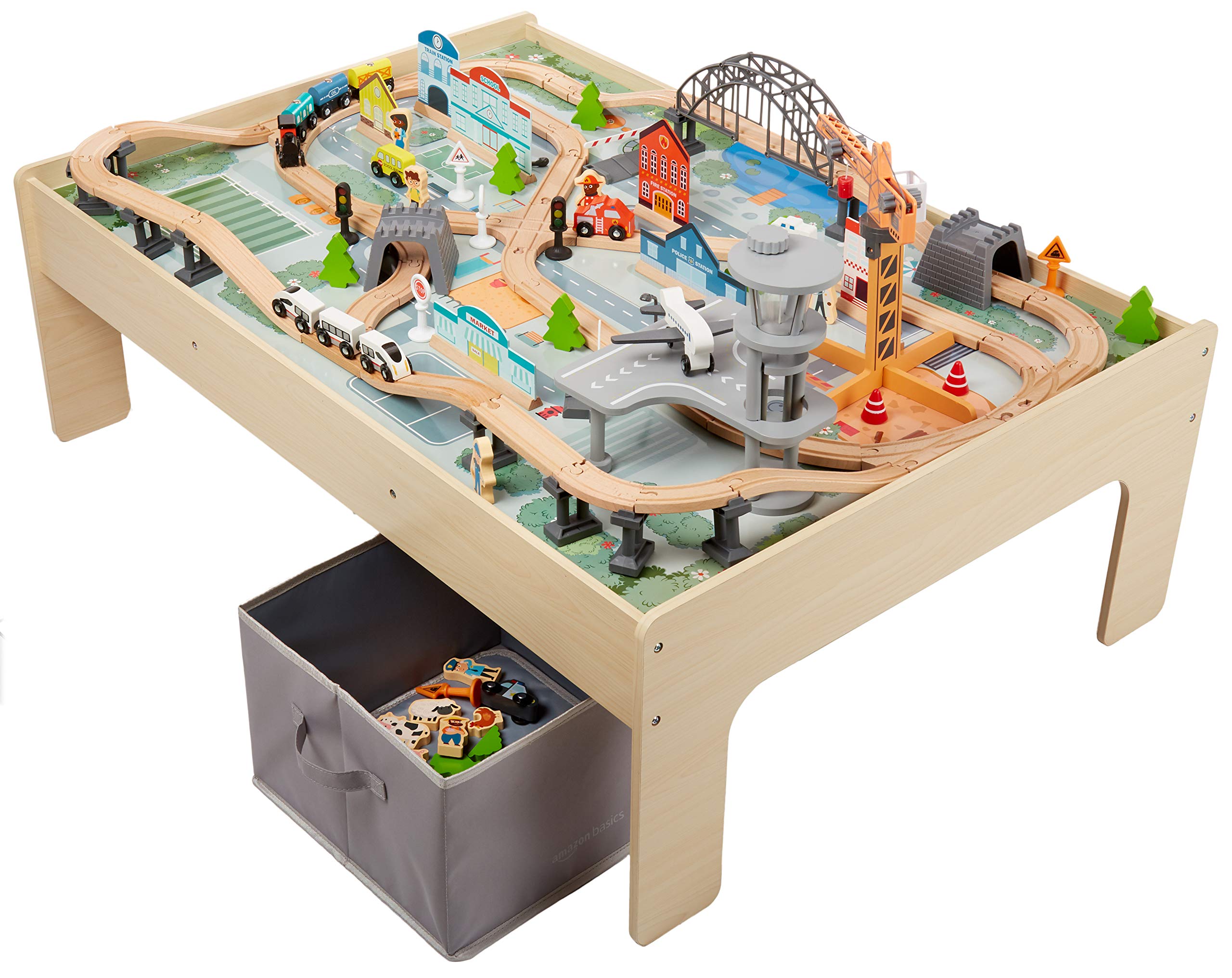 Amazon Basics Tavolo con Treno Giocattolo Legno 120 Pezzi
