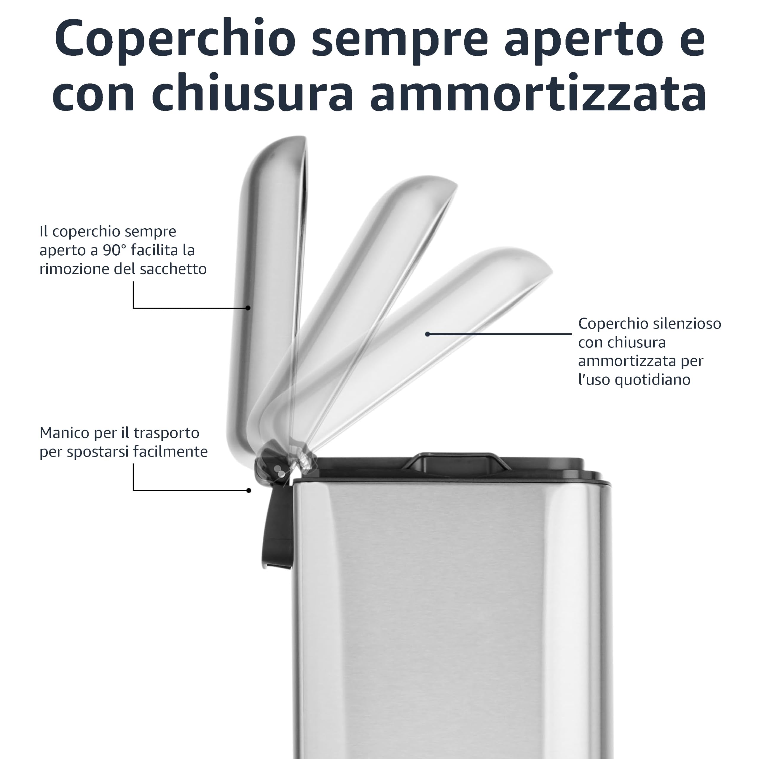 AmazonBasics Pattumiera Rettangolare 20 L Argento Acciaio Inox