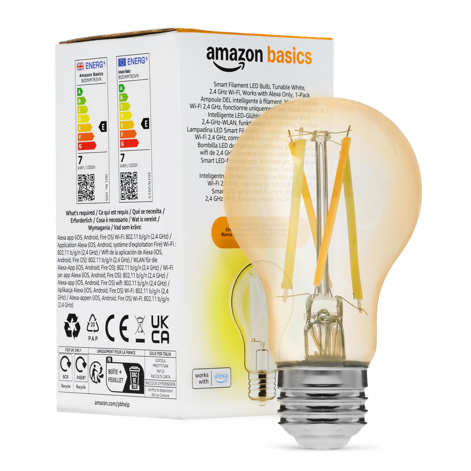 AmazonBasics Lampadina Smart Filamento LED A60 Alexa