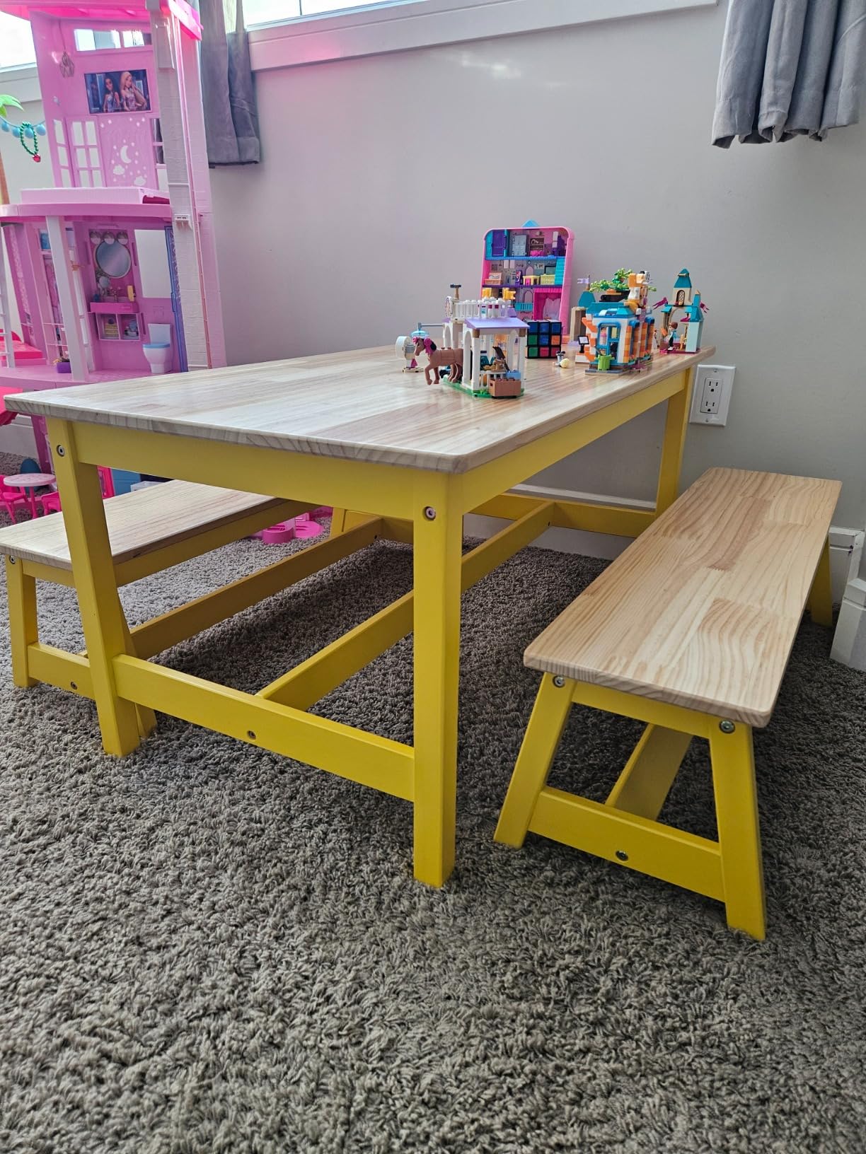 AmazonBasics set tavolo e panche bambini legno naturale