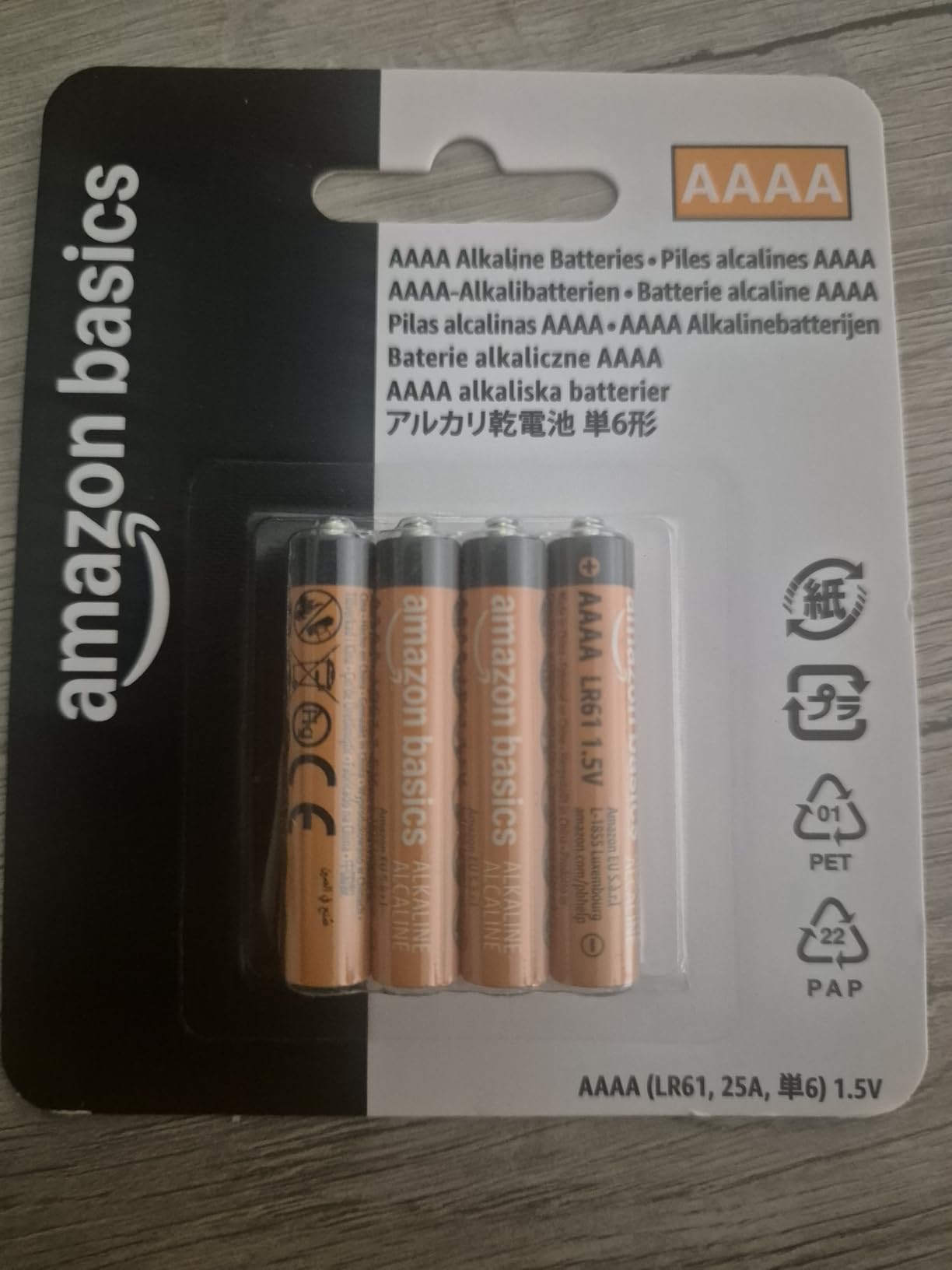 Amazon Basics Batterie Alcaline AAAA 1,5V 8 Pezzi Lunga Durata