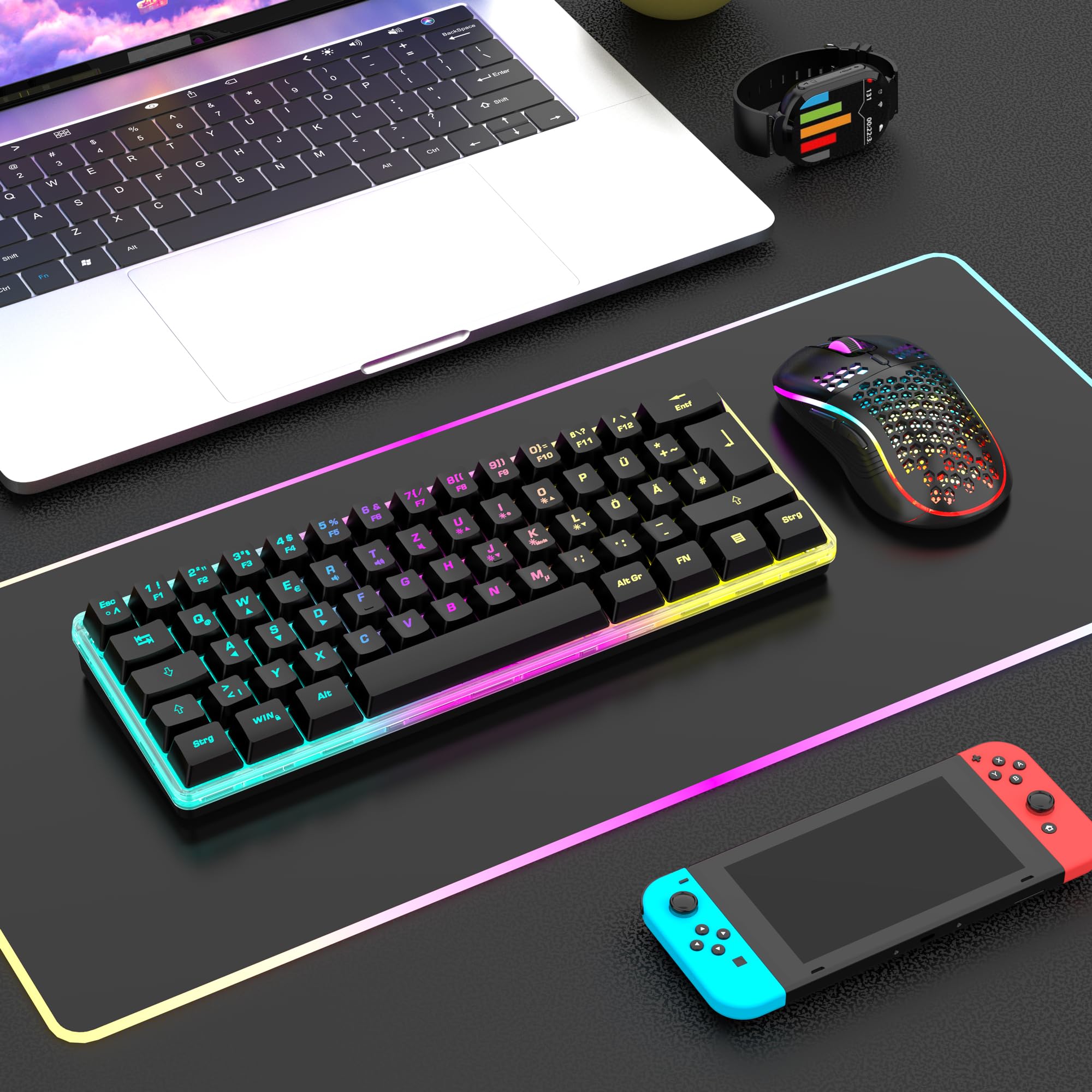 RedThunder K62 combo tastiera e mouse wireless 60% nero QWERTZ