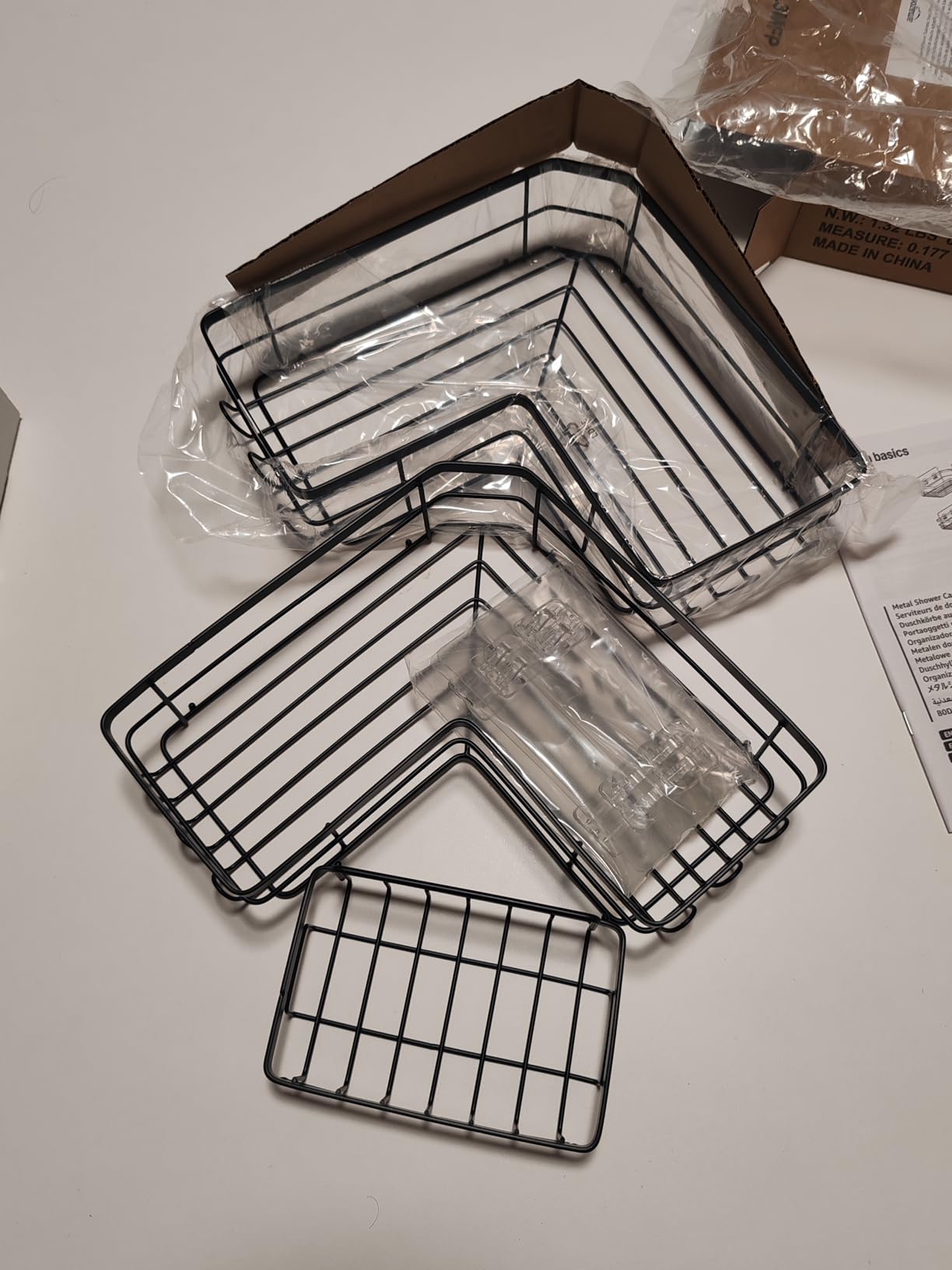 Amazon Basics Mensola Doccia a L Acciaio Inox Set 3 Nero Antiruggine