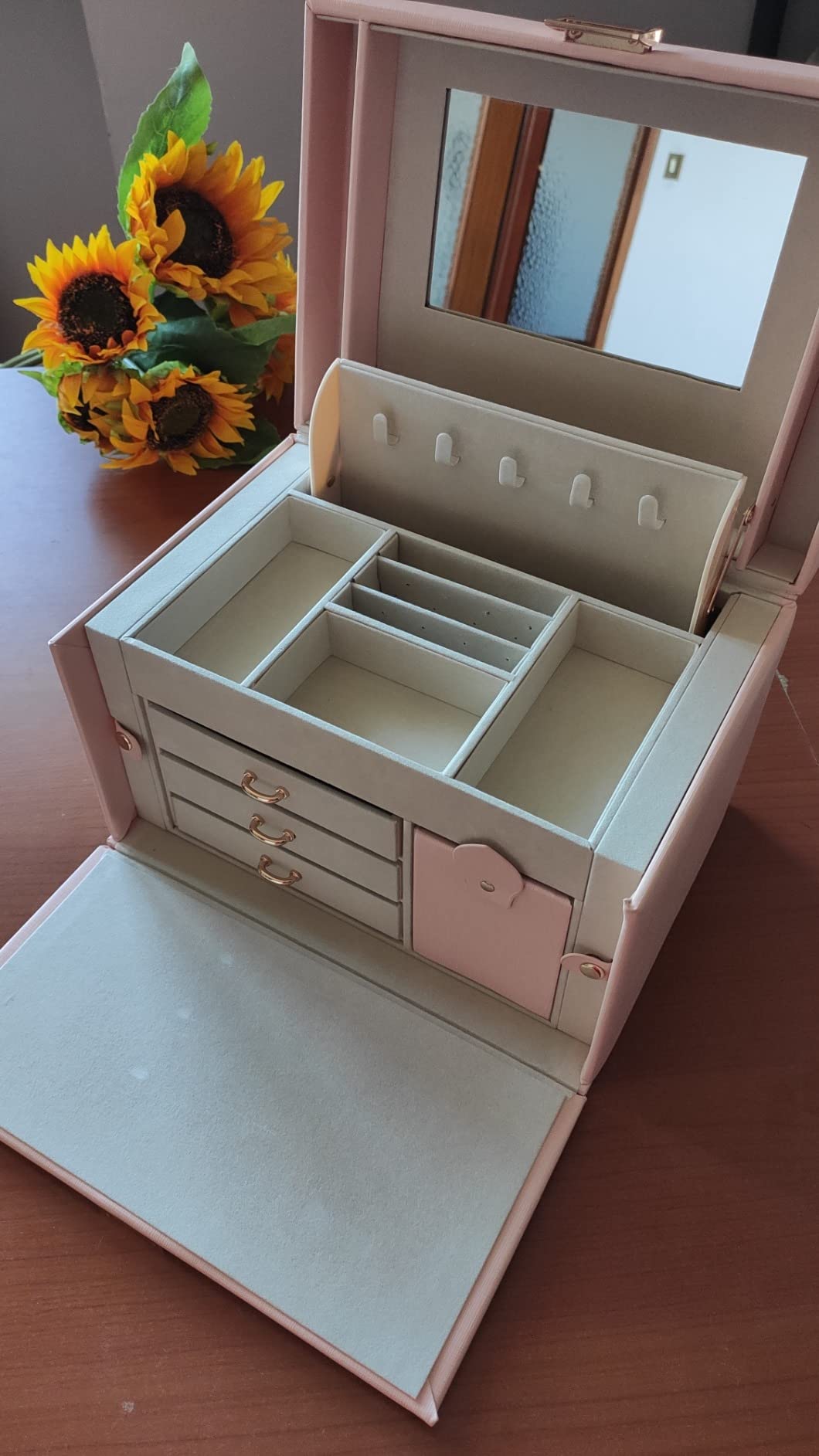 AmazonBasics Organizer gioielli rosa 3 cassetti con specchio