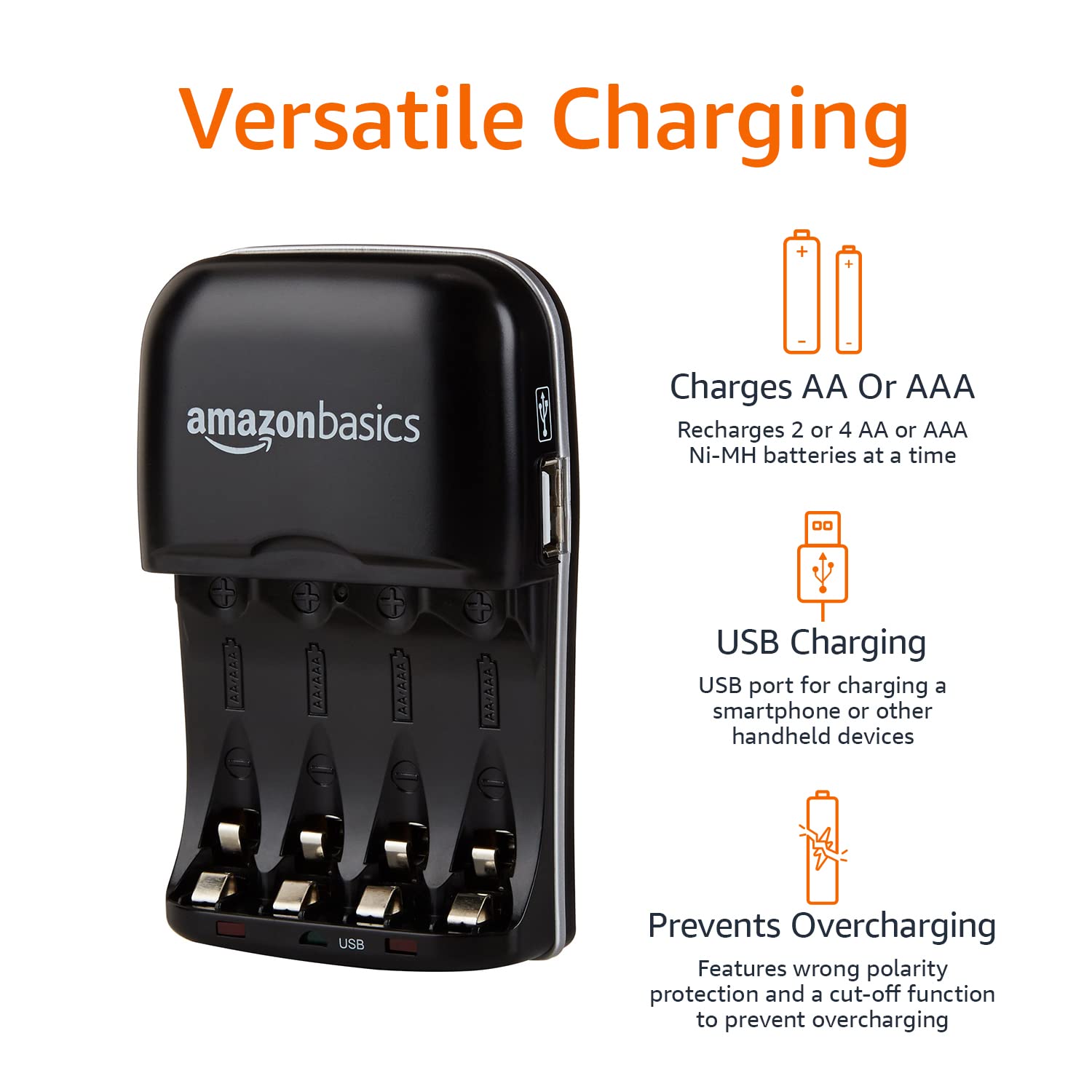 Amazon Basics Caricabatterie Ni-MH AA AAA con USB