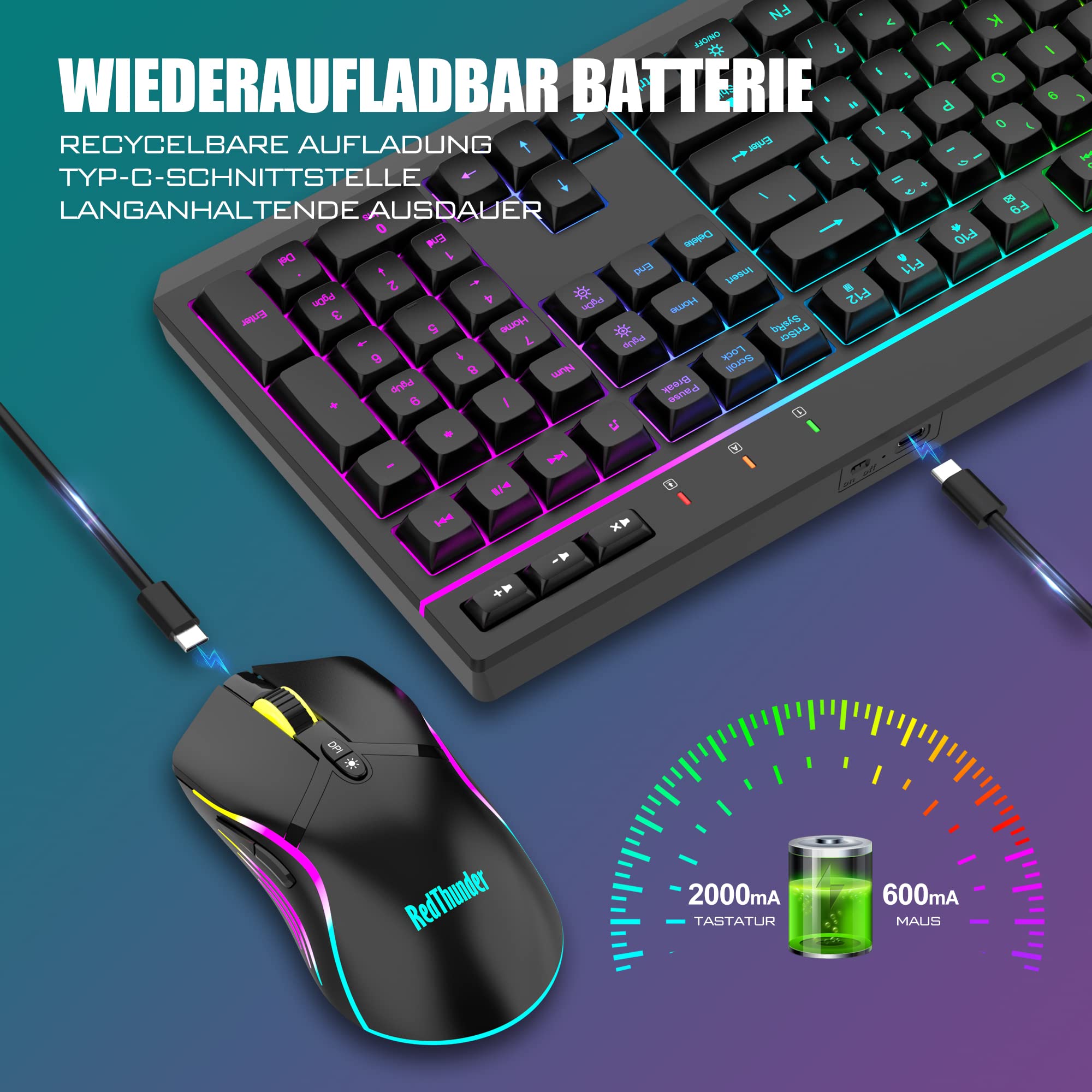 RedThunder K20 set tastiera e mouse wireless nero QWERTZ