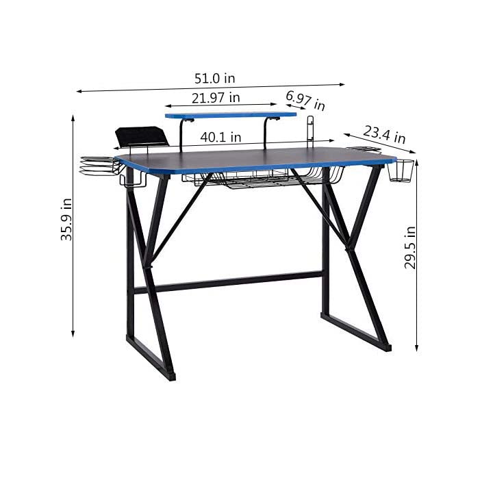 AmazonBasics Scrivania Gaming con Scomparti Blu 130 cm