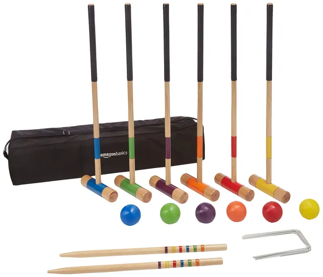 Amazon Basics set croquet 6 giocatori legno con borsa