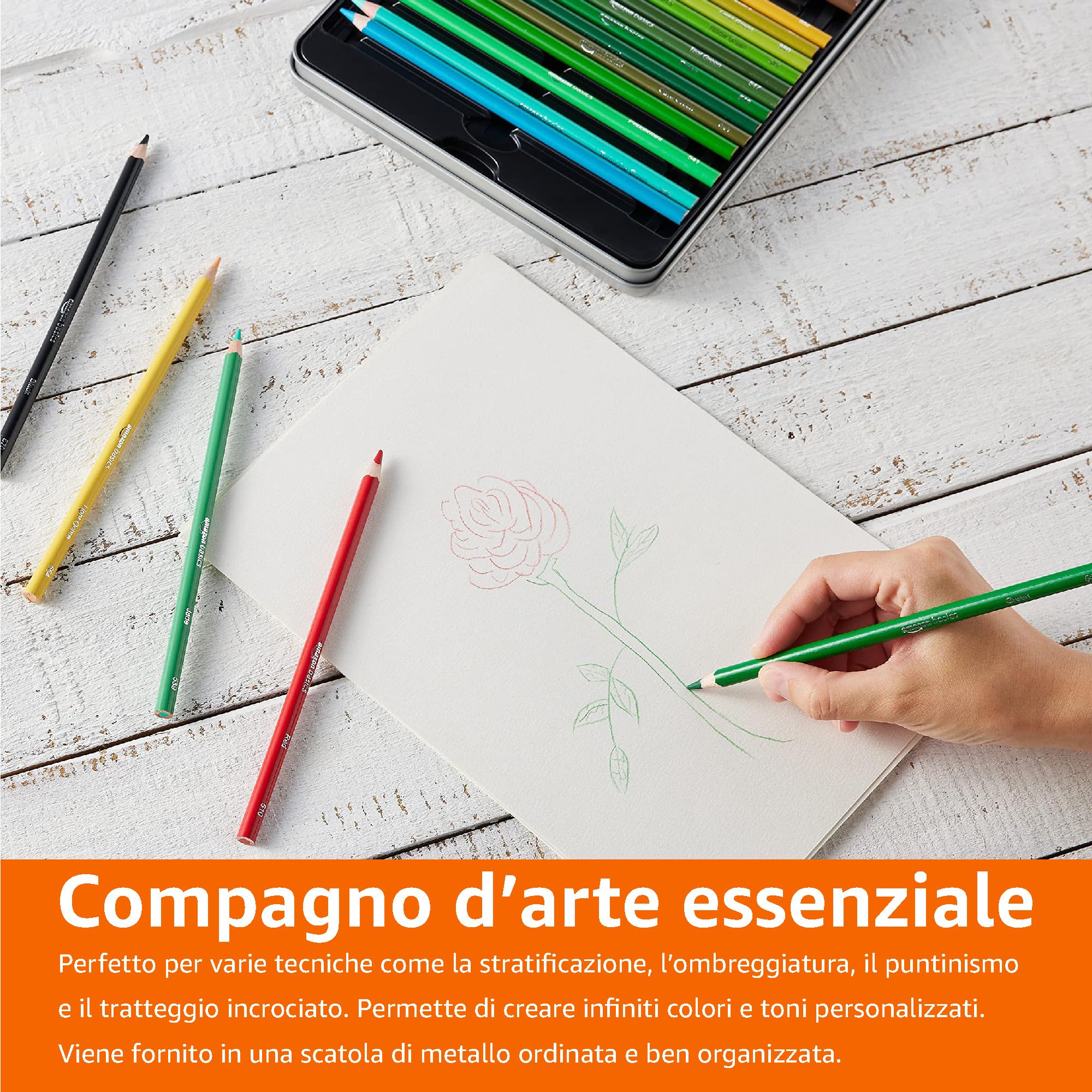 Amazon Basics Matite Colorate 72 Pezzi Scatola Latta