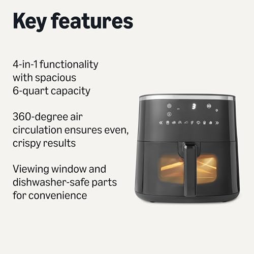 Amazon Basics Friggitrice ad Aria 6 L Digitale con Finestra Antiaderente