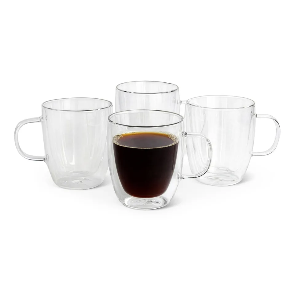 AmazonBasics Mug Vetro Doppia Parete Set 4pz 382ml