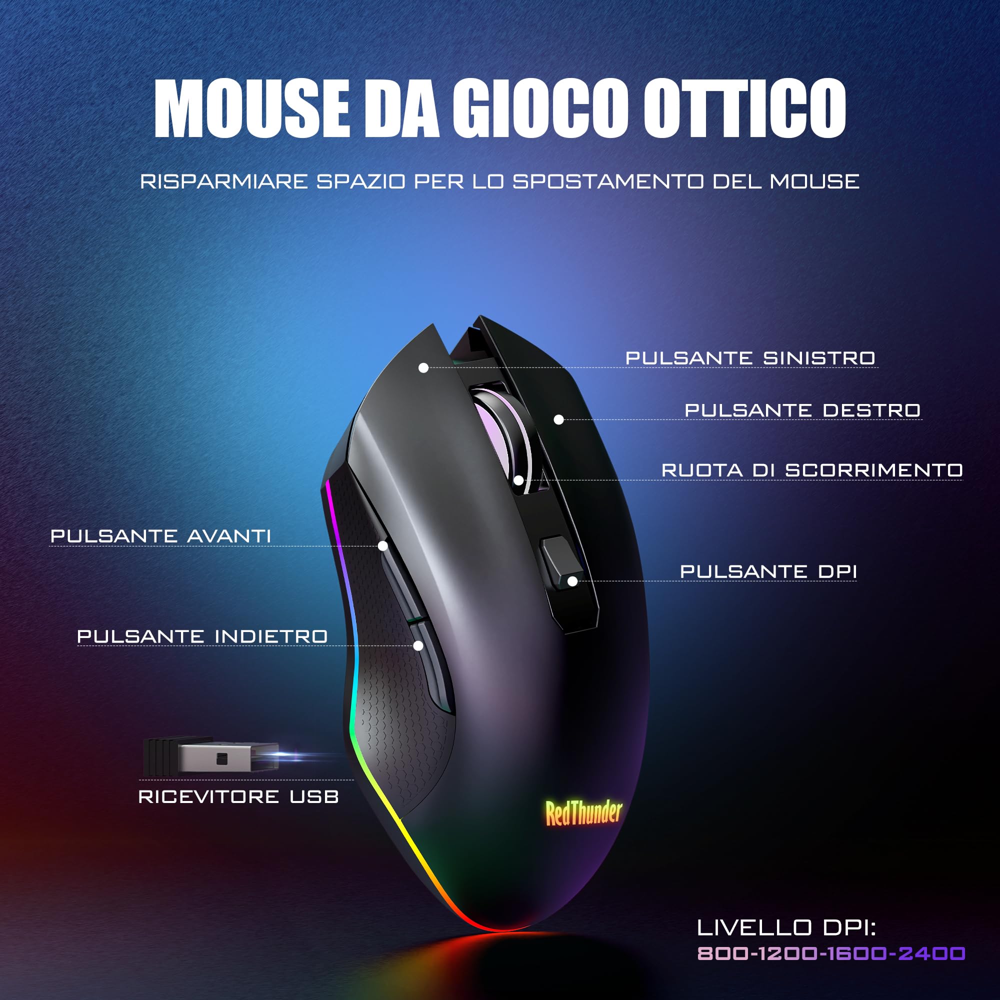 RedThunder K20 tastiera wireless gaming RGB nero layout IT