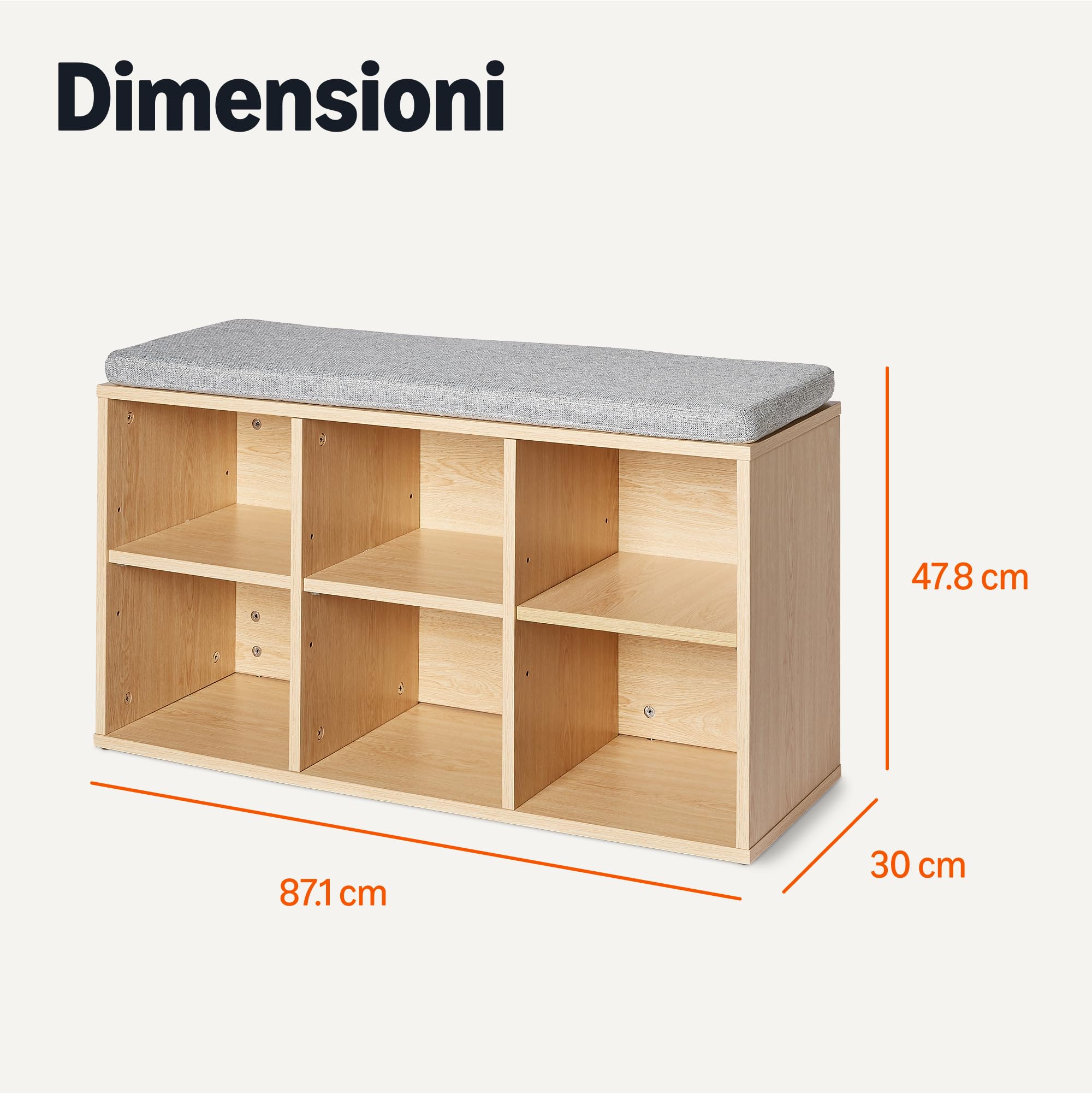 Amazon Basics panca portascarpe con cuscino rovere 6 scomparti