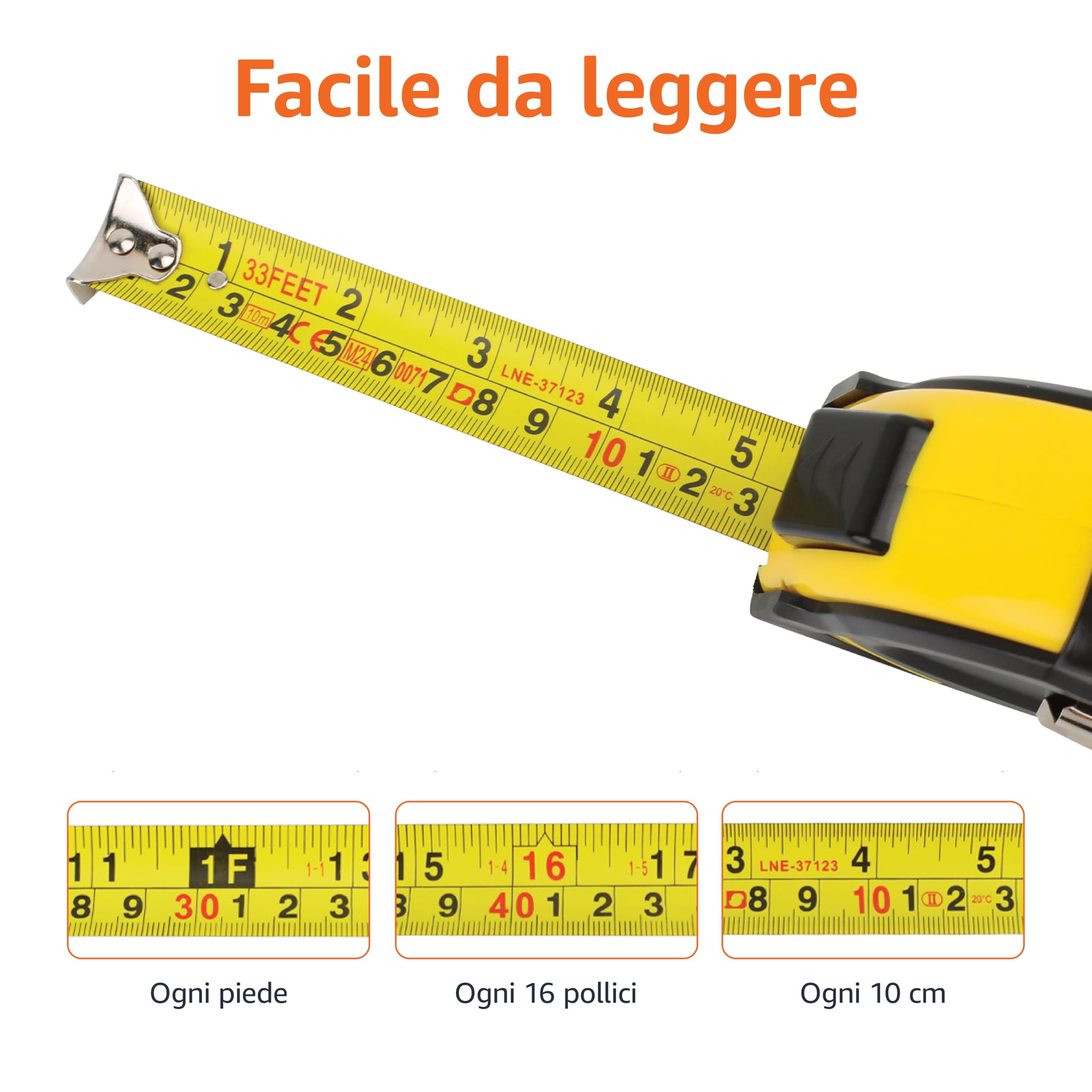 Amazon Basics Metro a Nastro 10 m Autobloccante scala metrica