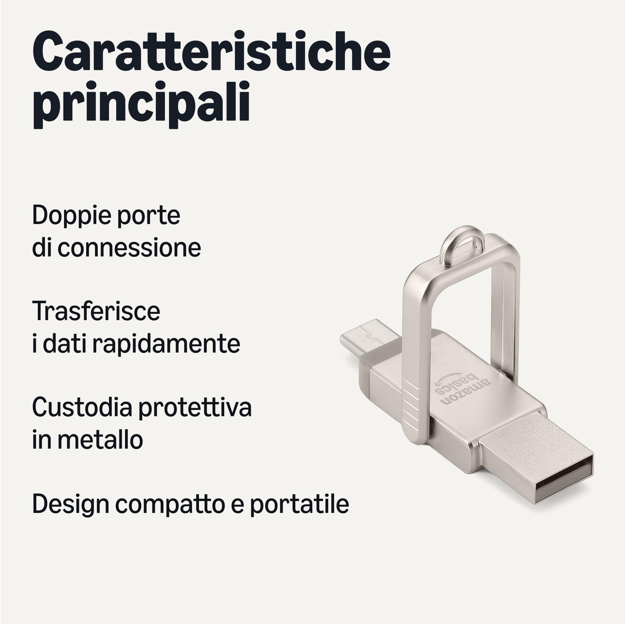 AmazonBasics chiavetta USB doppia USB-C USB-A 256 GB argento