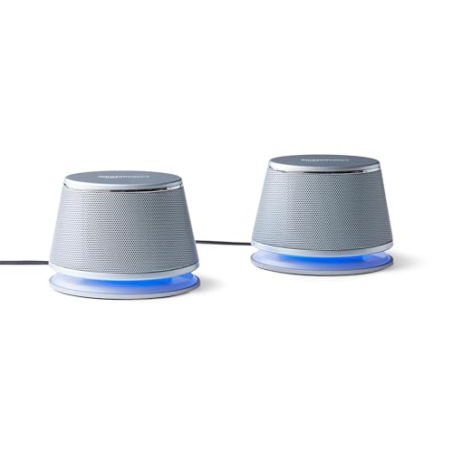 Amazon Basics Altoparlanti PC USB Argento AUX 2.0 Coppia