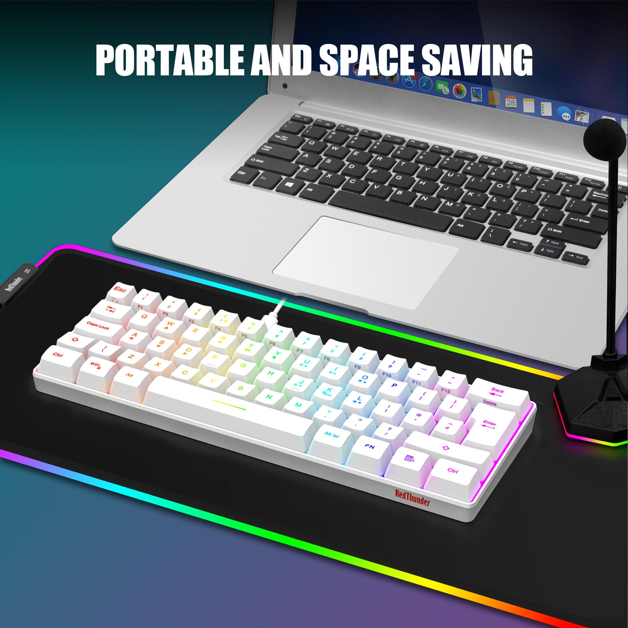 RedThunder kit tastiera e mouse gaming 60% RGB bianco