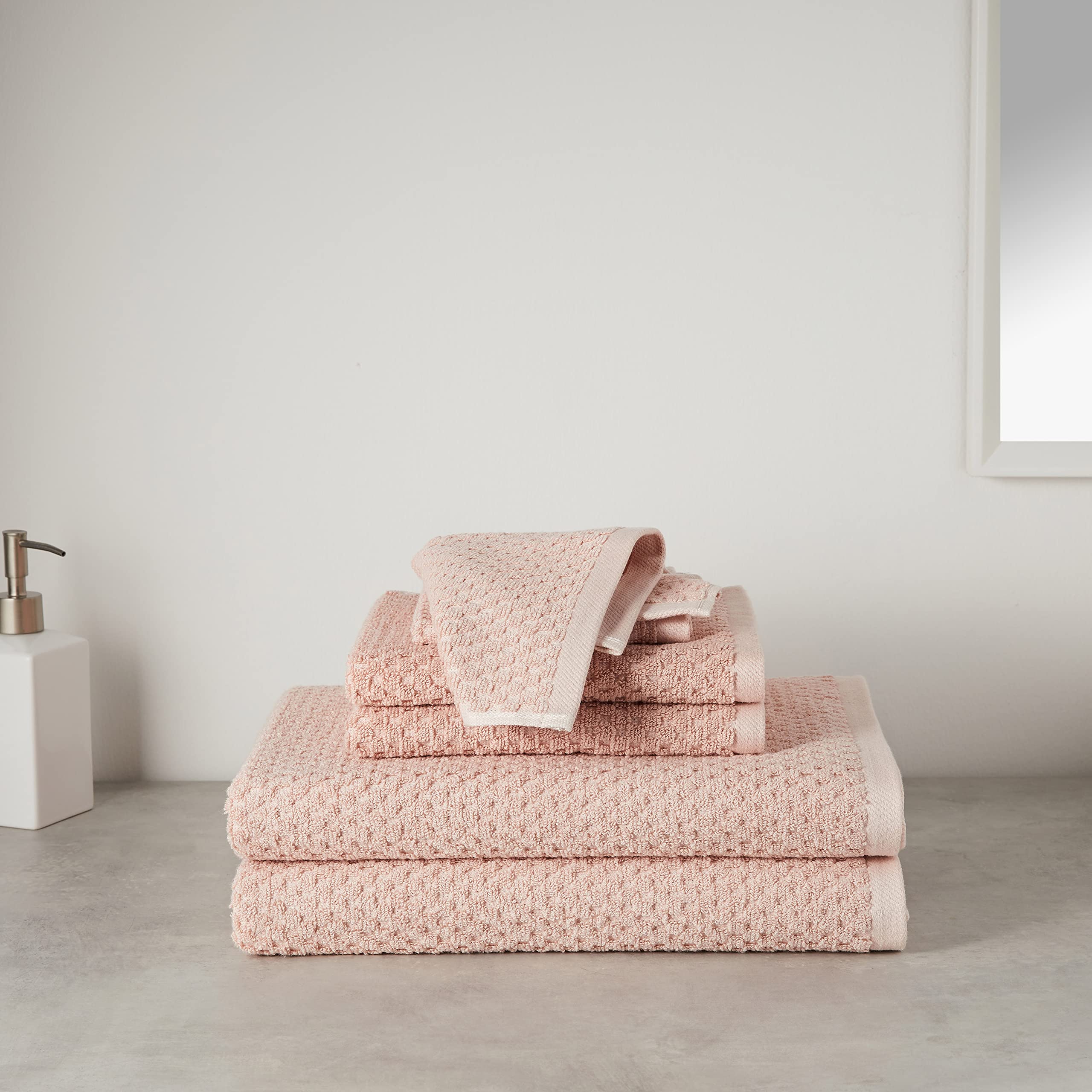 Amazon Basics Set Asciugamani Bagno 6 Pezzi Rosa Cipria Cotone