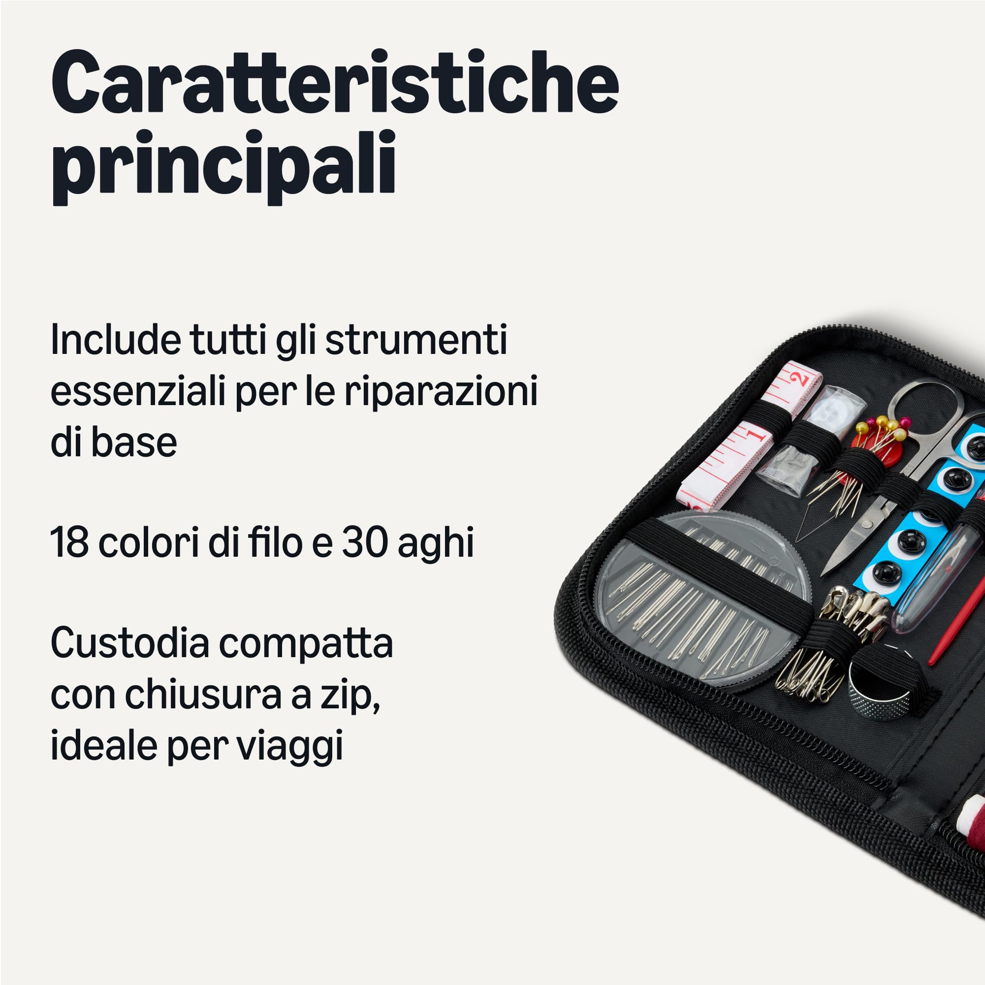 Amazon Basics Kit Cucito da Viaggio Grande Nero