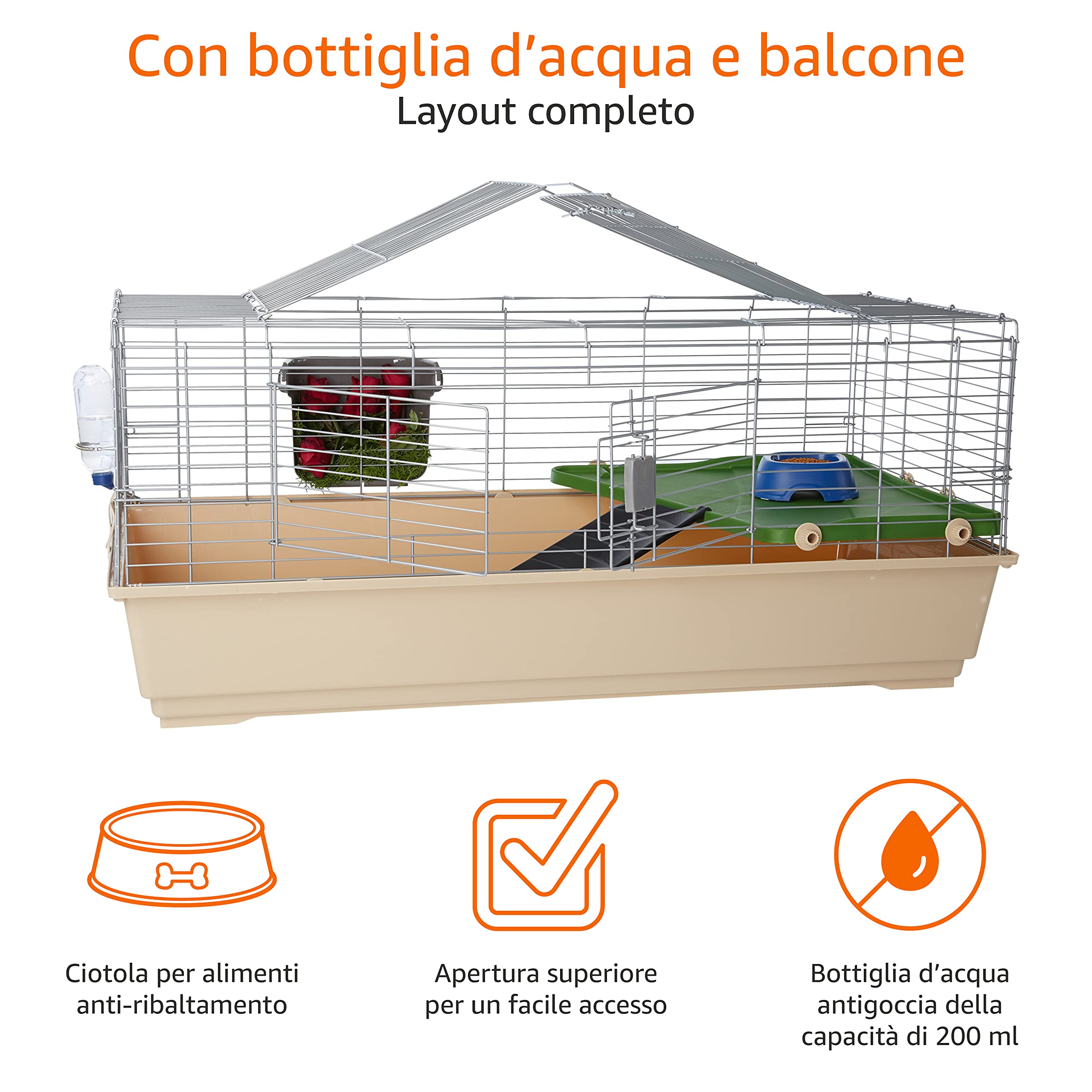 Amazon Basics Gabbia Conigli Jumbo 124cm con accessori