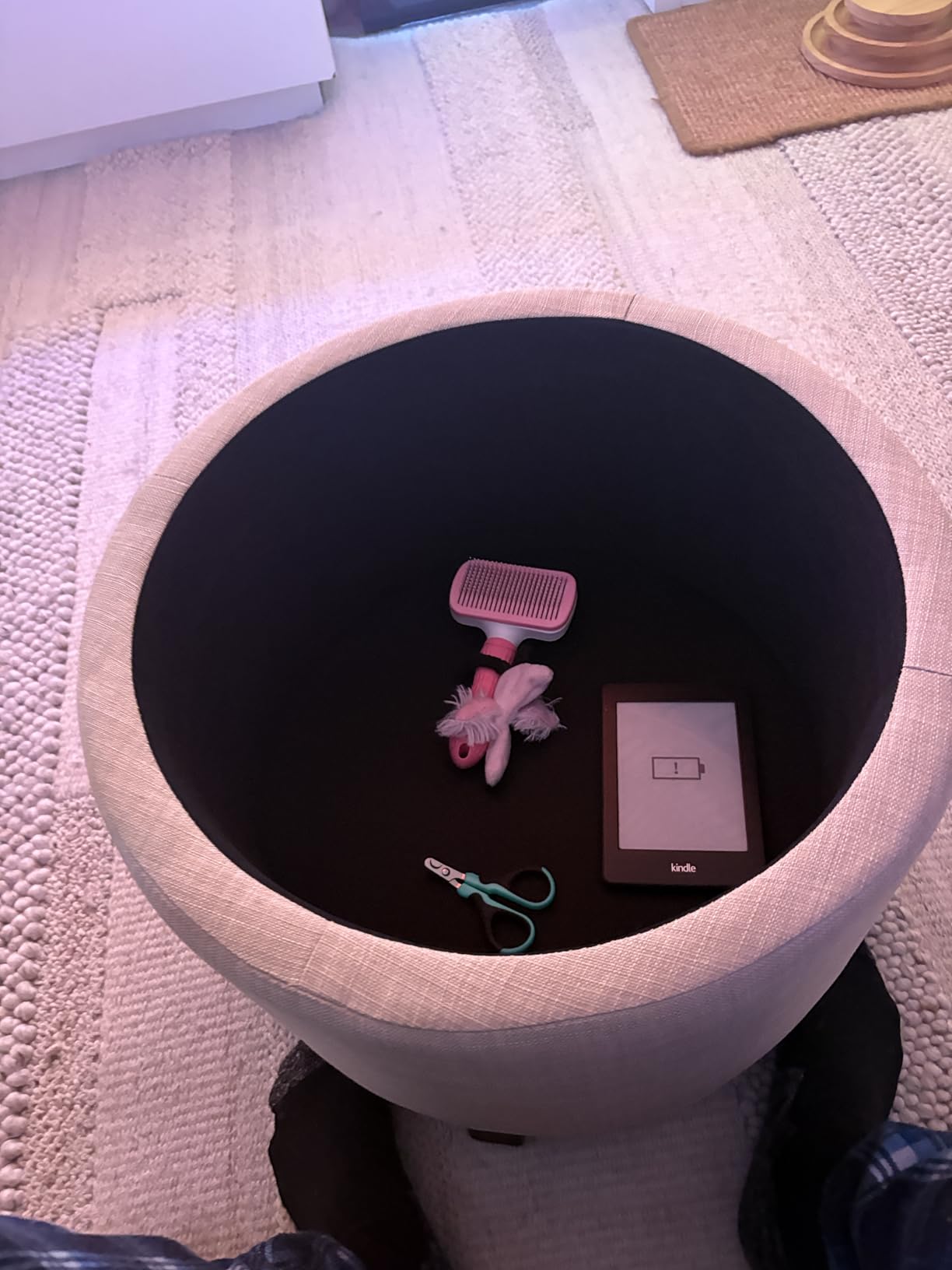 Amazon Basics Sgabello Imbottito Rotondo Beige Pouf Contenitore