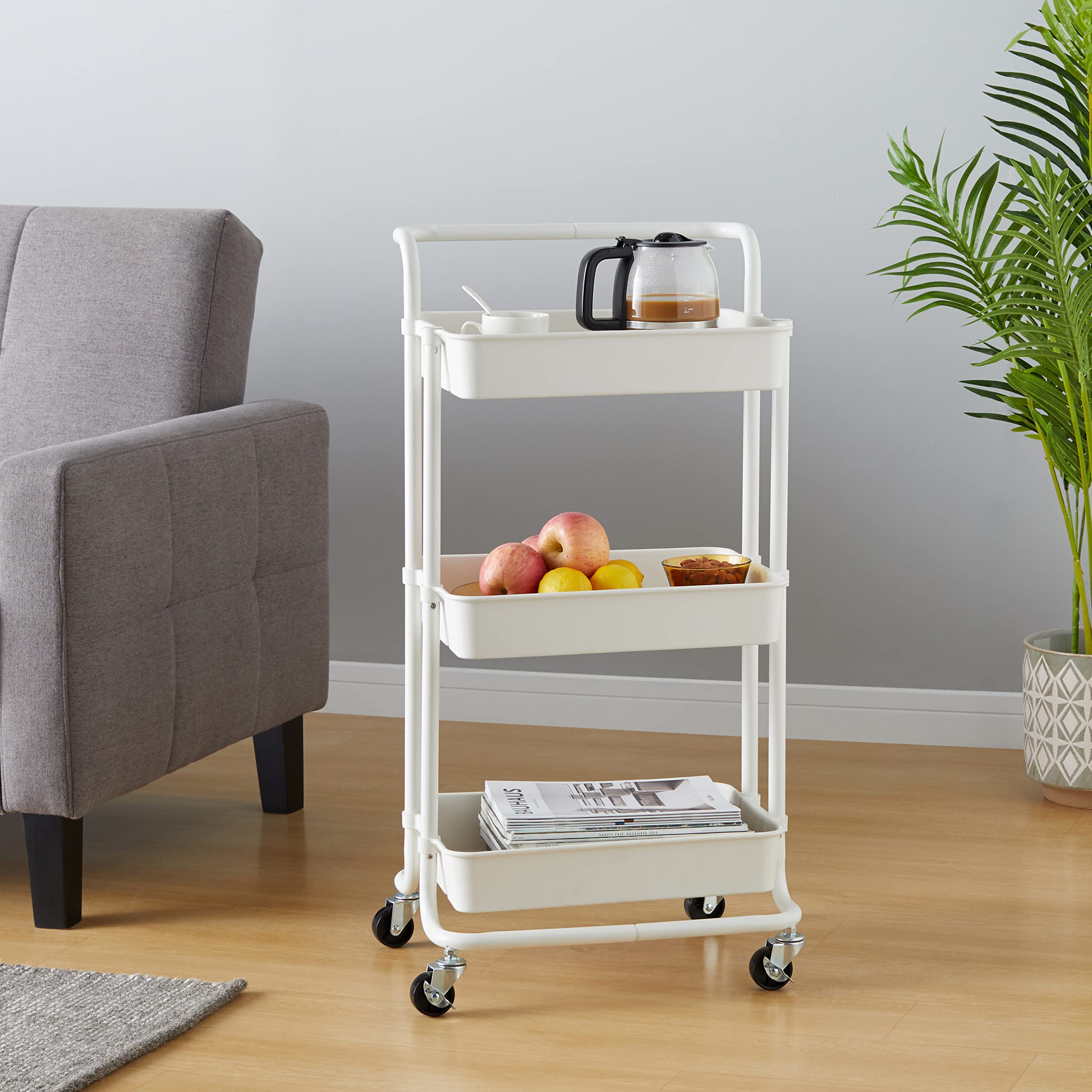 Amazon Basics Carrello 3 Ripiani Bianco con Ruote