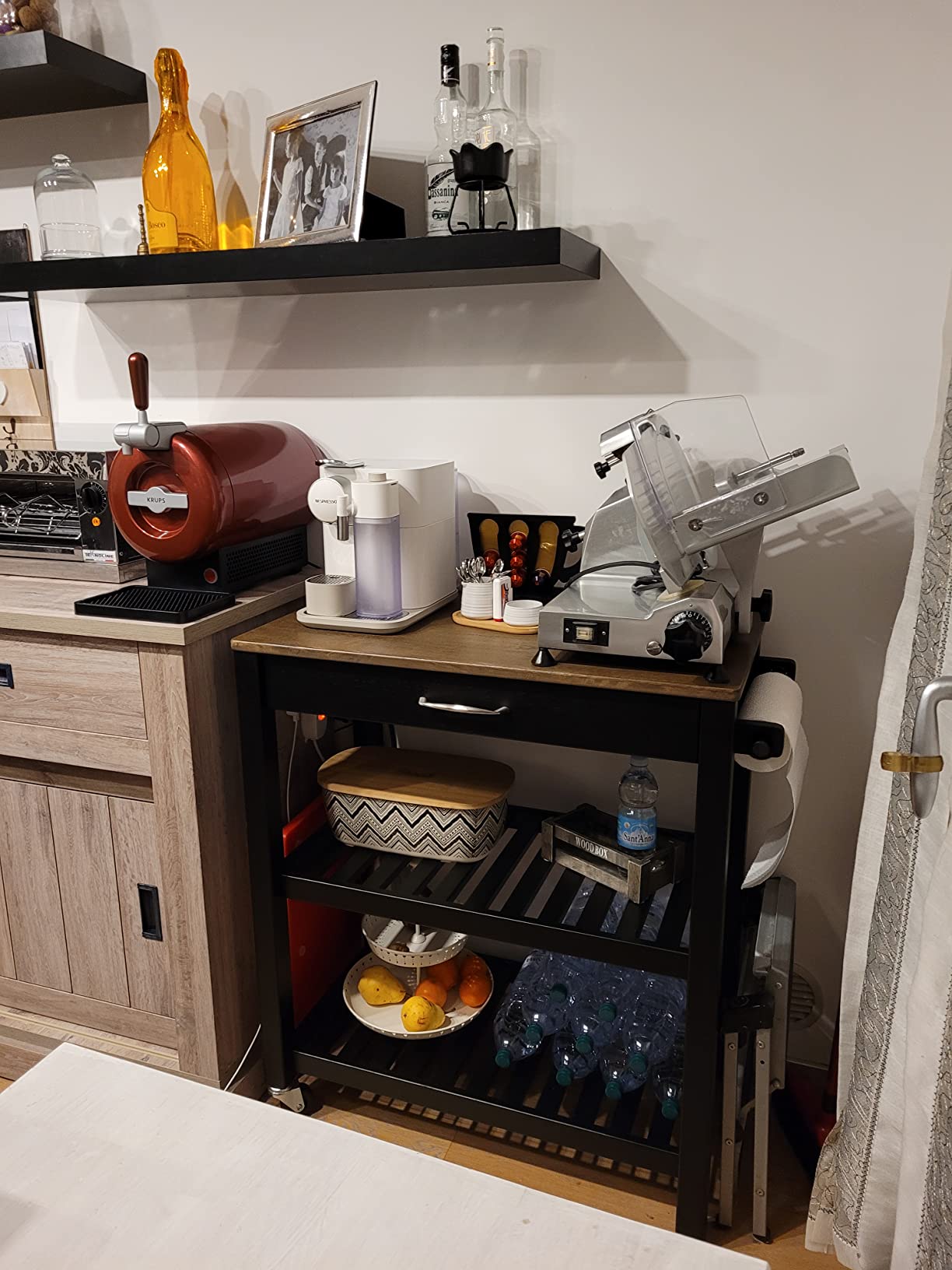 AmazonBasics Carrello da Cucina con Ruote Grigio Nero con Cassetto