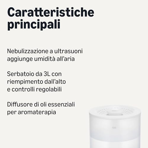 Amazon Basics Umidificatore 3L bianco oli essenziali