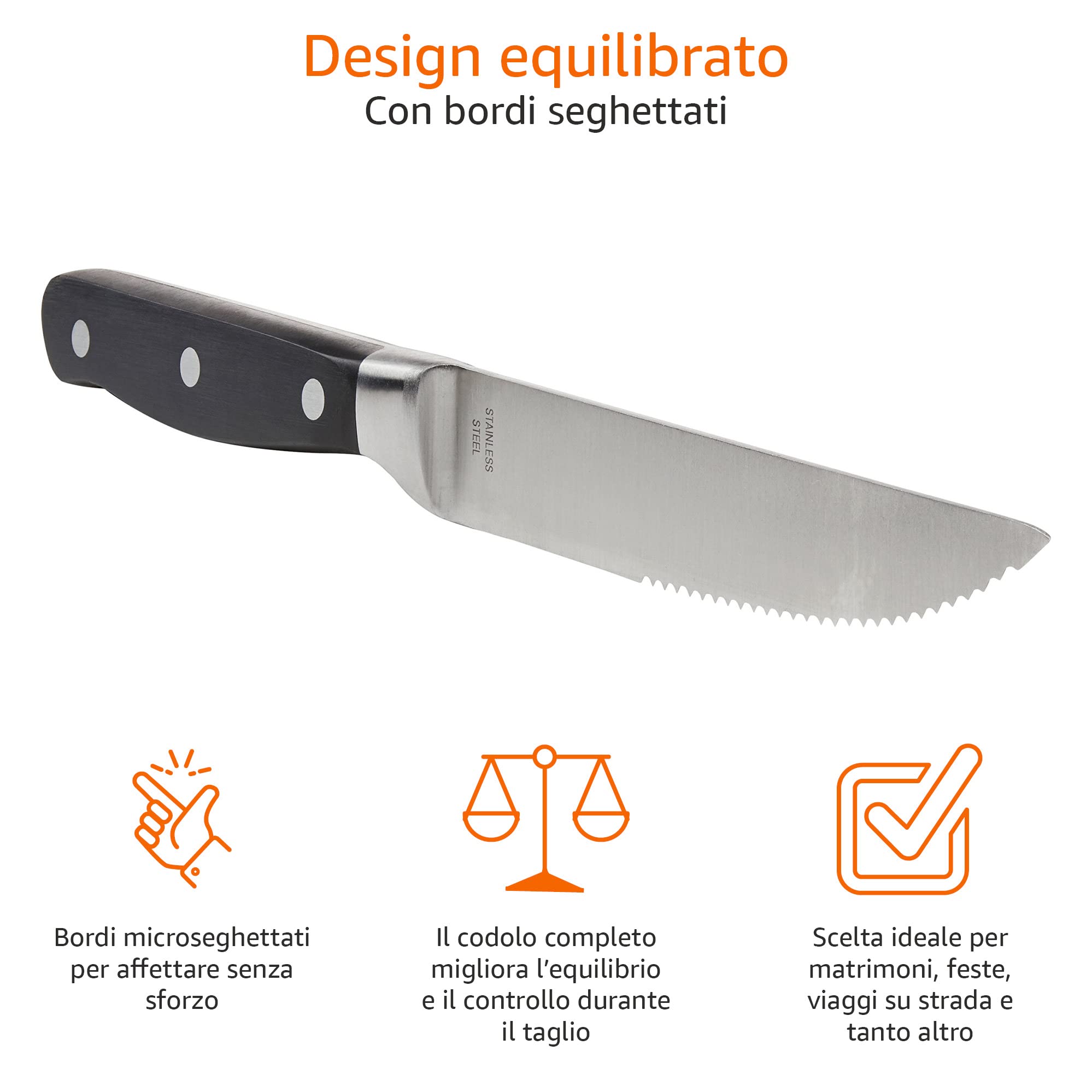 AmazonBasics Set Coltelli da Carne 8 Pezzi Acciaio