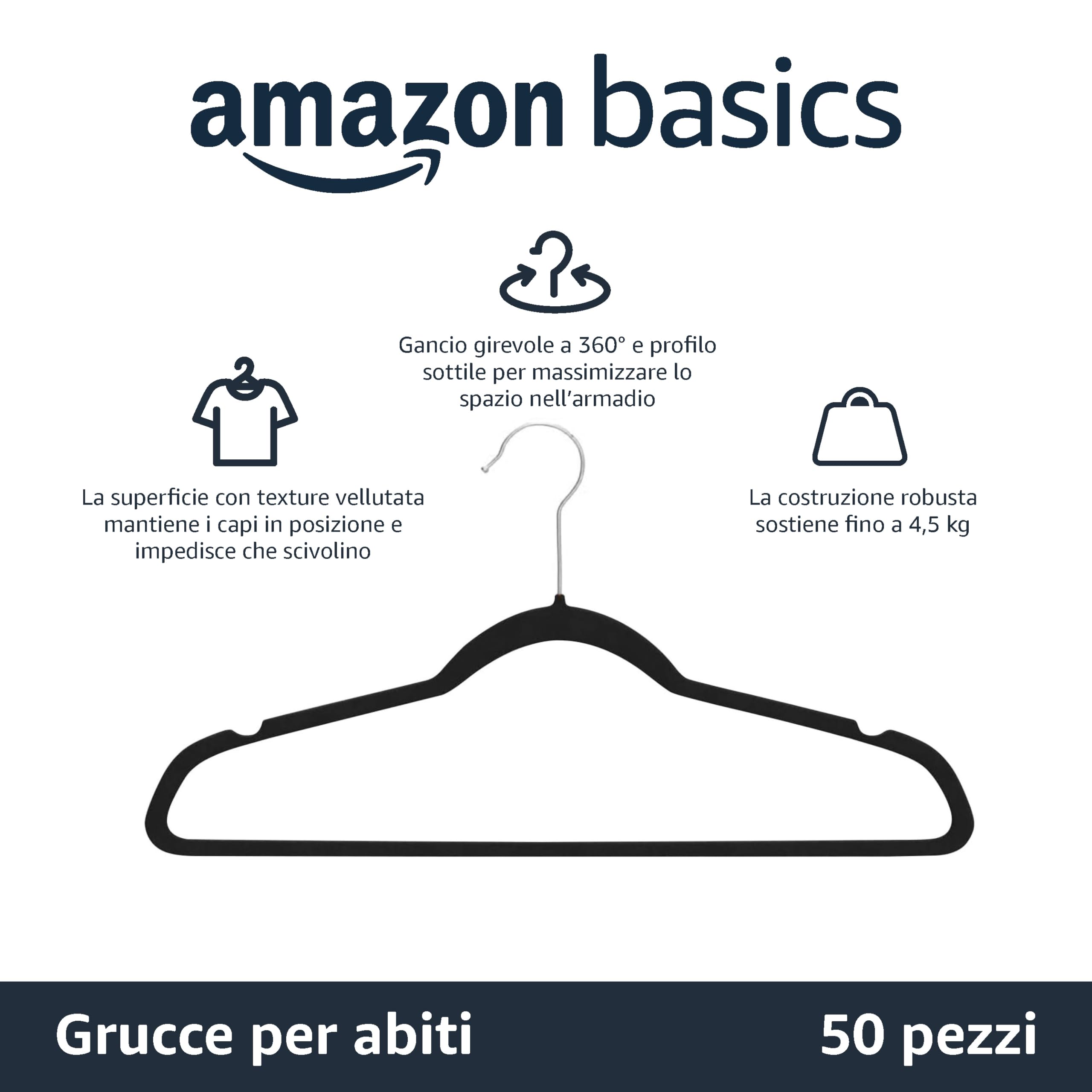 Amazon Basics grucce velluto nere 50 pezzi antiscivolo